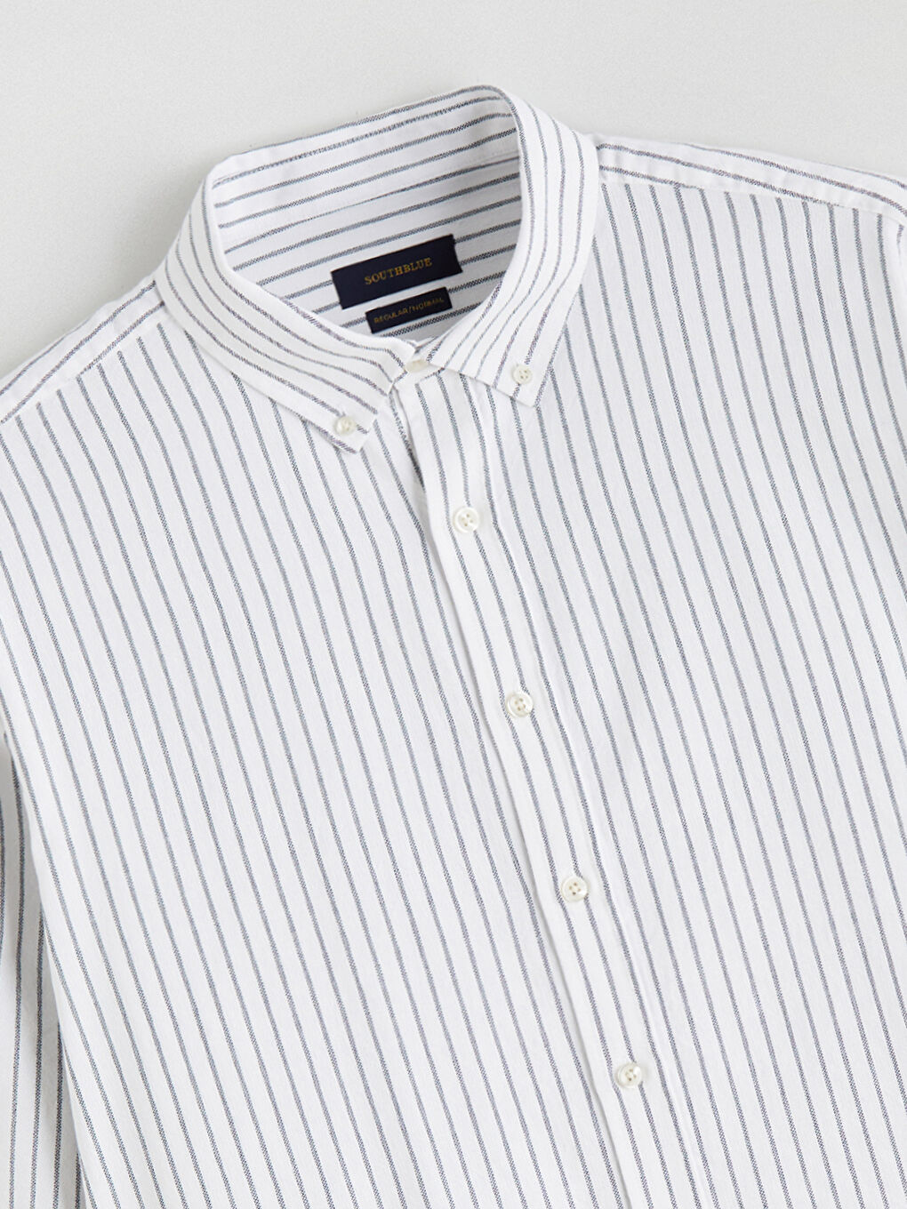 Beyaz Büyük Beden Regular Fit Uzun Kollu Çizgili Erkek Gömlek-5