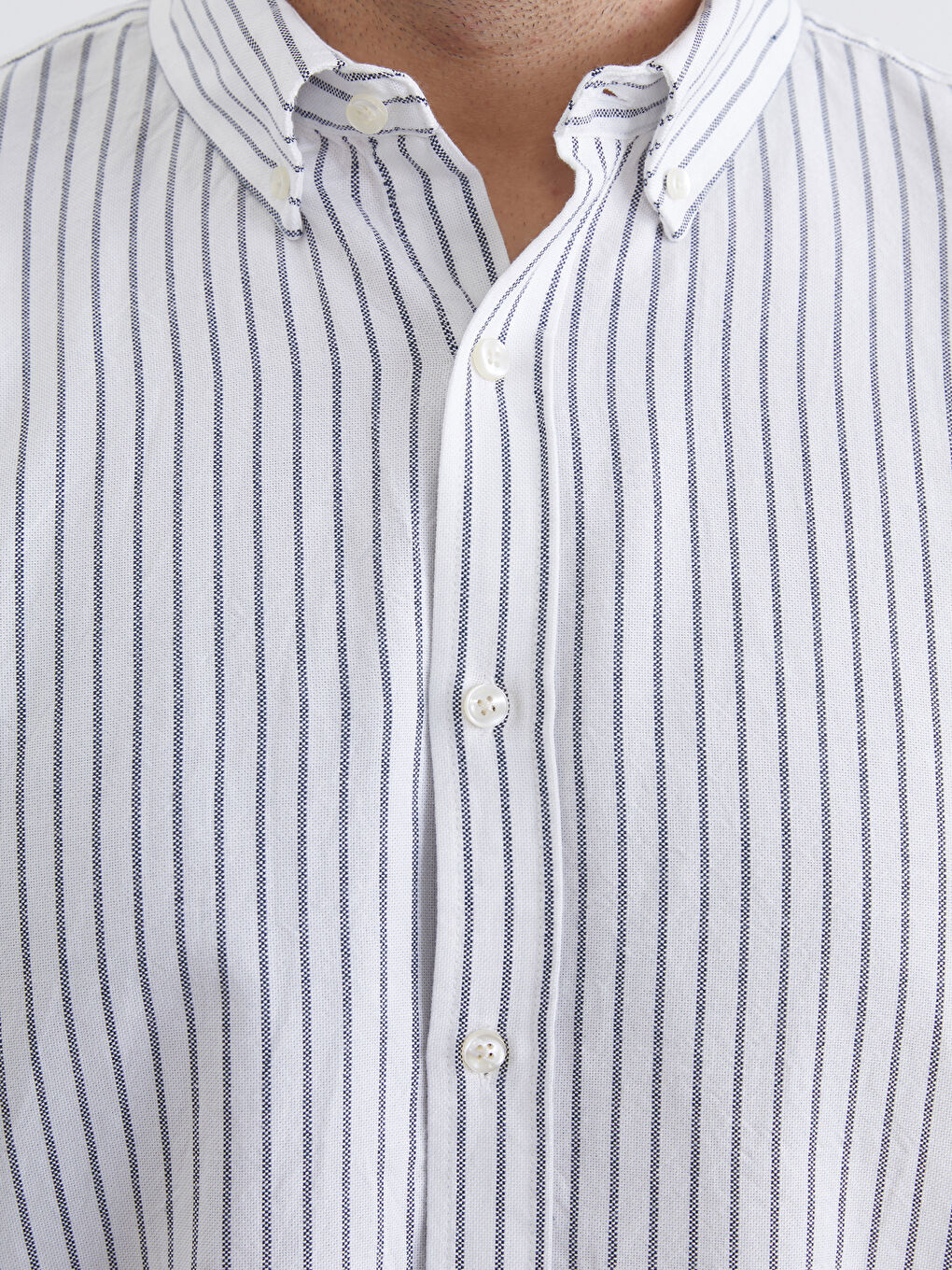 Beyaz Büyük Beden Regular Fit Uzun Kollu Çizgili Erkek Gömlek-2