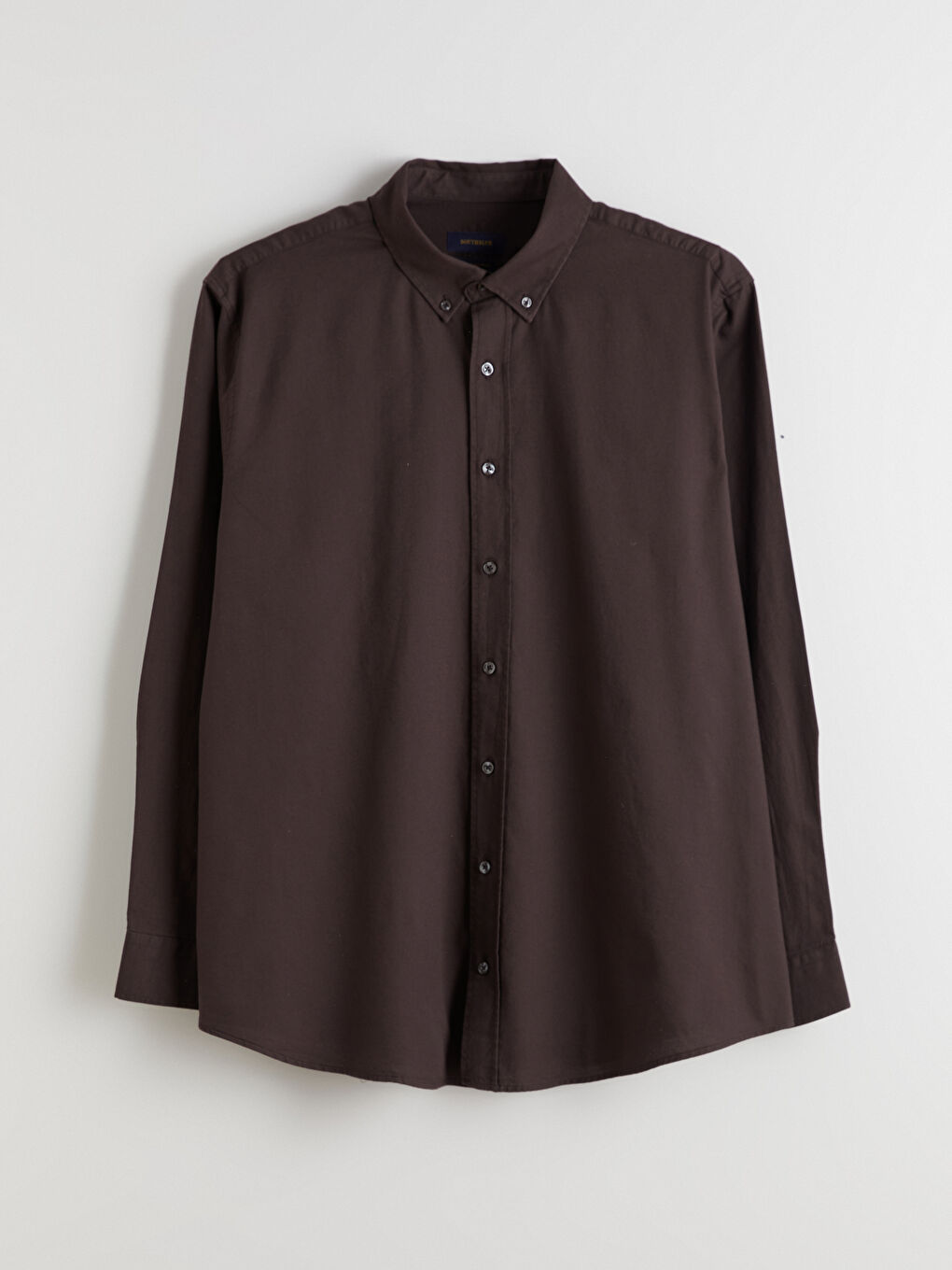 Kahverengi Büyük Beden Regular Fit Uzun Kollu Armürlü Erkek Gömlek-4