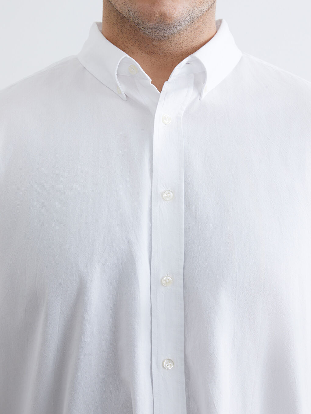 Beyaz Büyük Beden Regular Fit Uzun Kollu Armürlü Erkek Gömlek-2