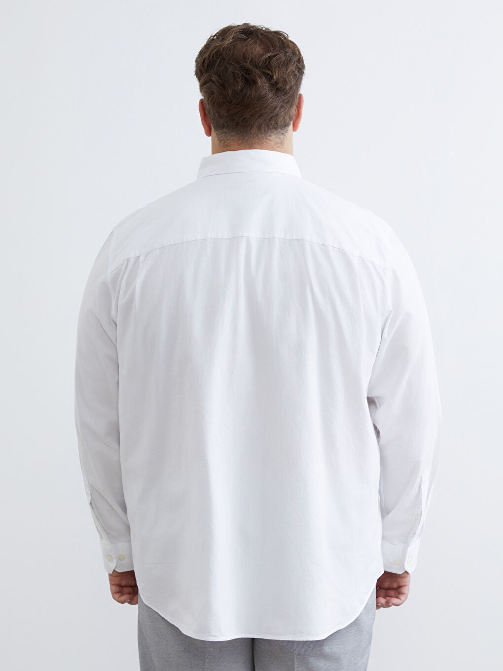 Beyaz Büyük Beden Regular Fit Uzun Kollu Armürlü Erkek Gömlek-3
