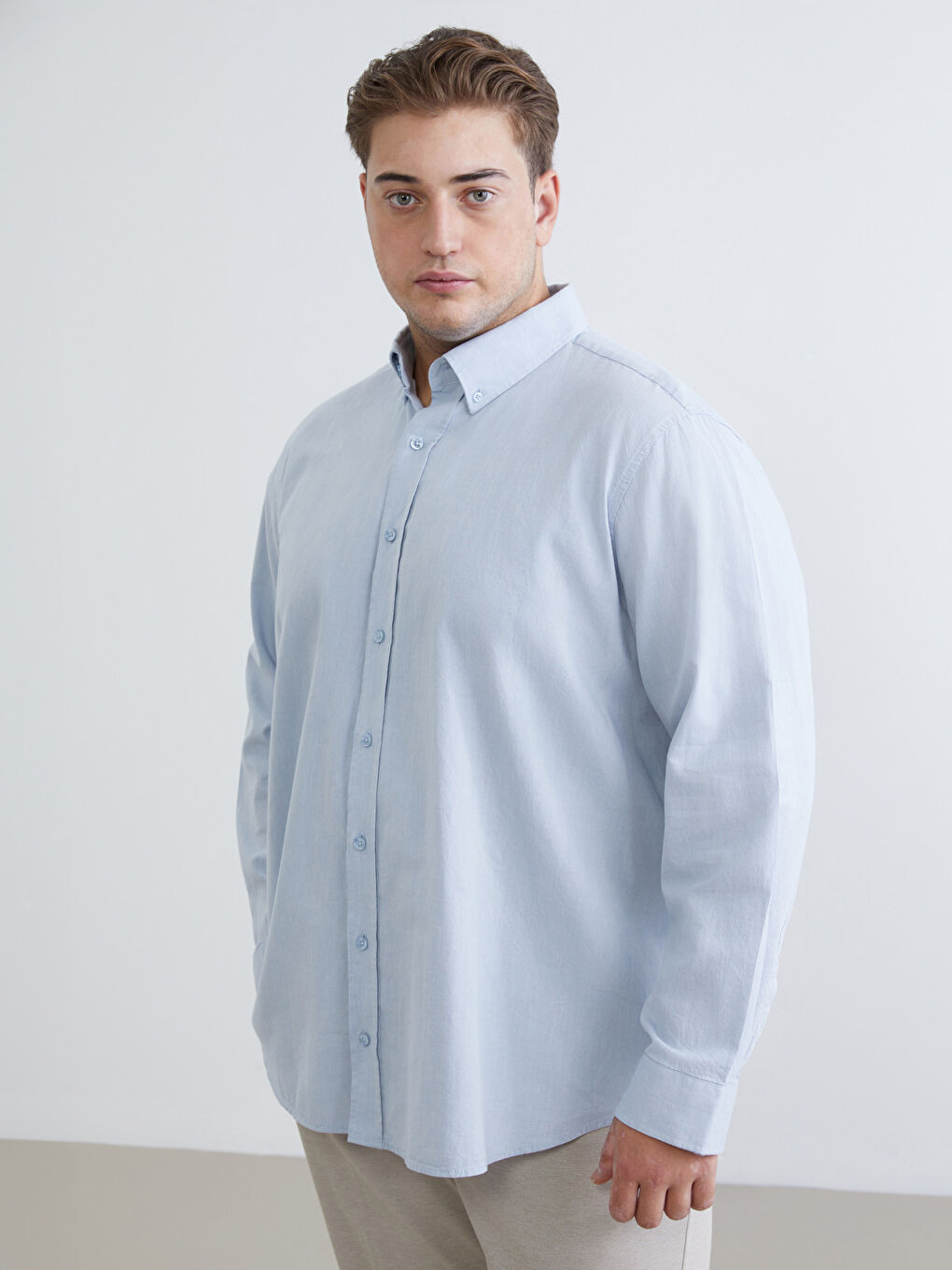 Mavi Büyük Beden Regular Fit Uzun Kollu Armürlü Erkek Gömlek