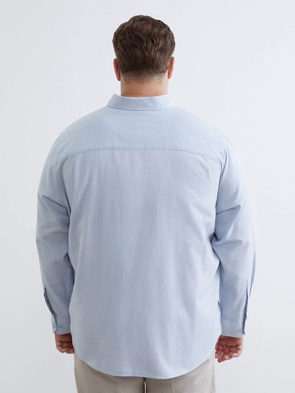 Mavi Büyük Beden Regular Fit Uzun Kollu Armürlü Erkek Gömlek-3