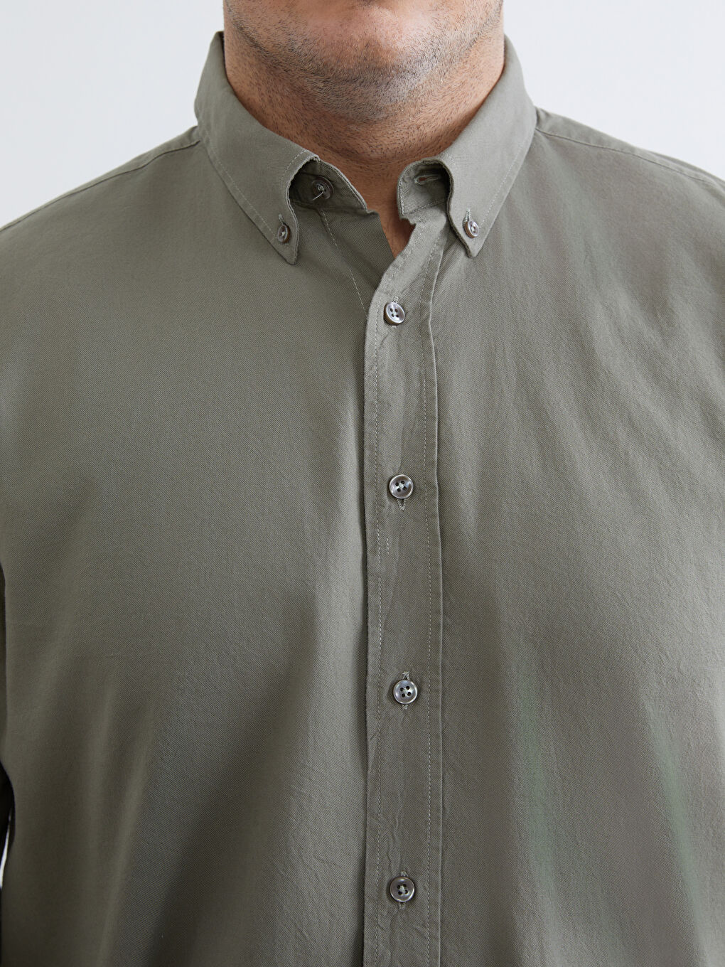 Haki Büyük Beden Regular Fit Uzun Kollu Armürlü Erkek Gömlek-4