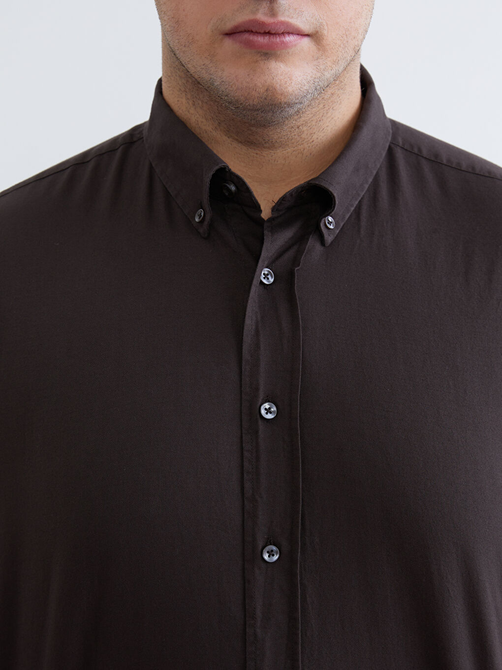 Kahverengi Büyük Beden Regular Fit Uzun Kollu Armürlü Erkek Gömlek-2