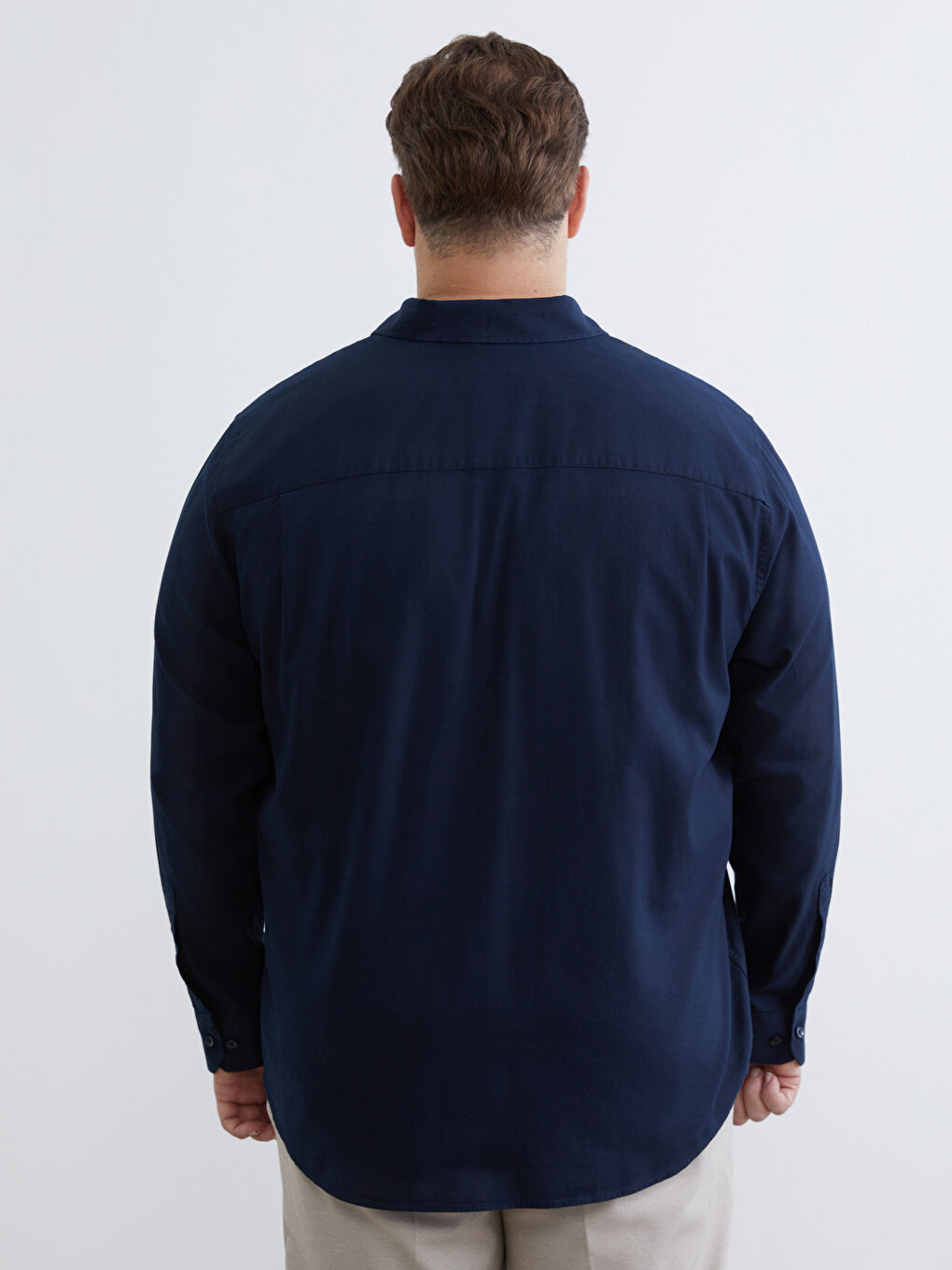 Lacivert Büyük Beden Regular Fit Uzun Kollu Armürlü Erkek Gömlek-3