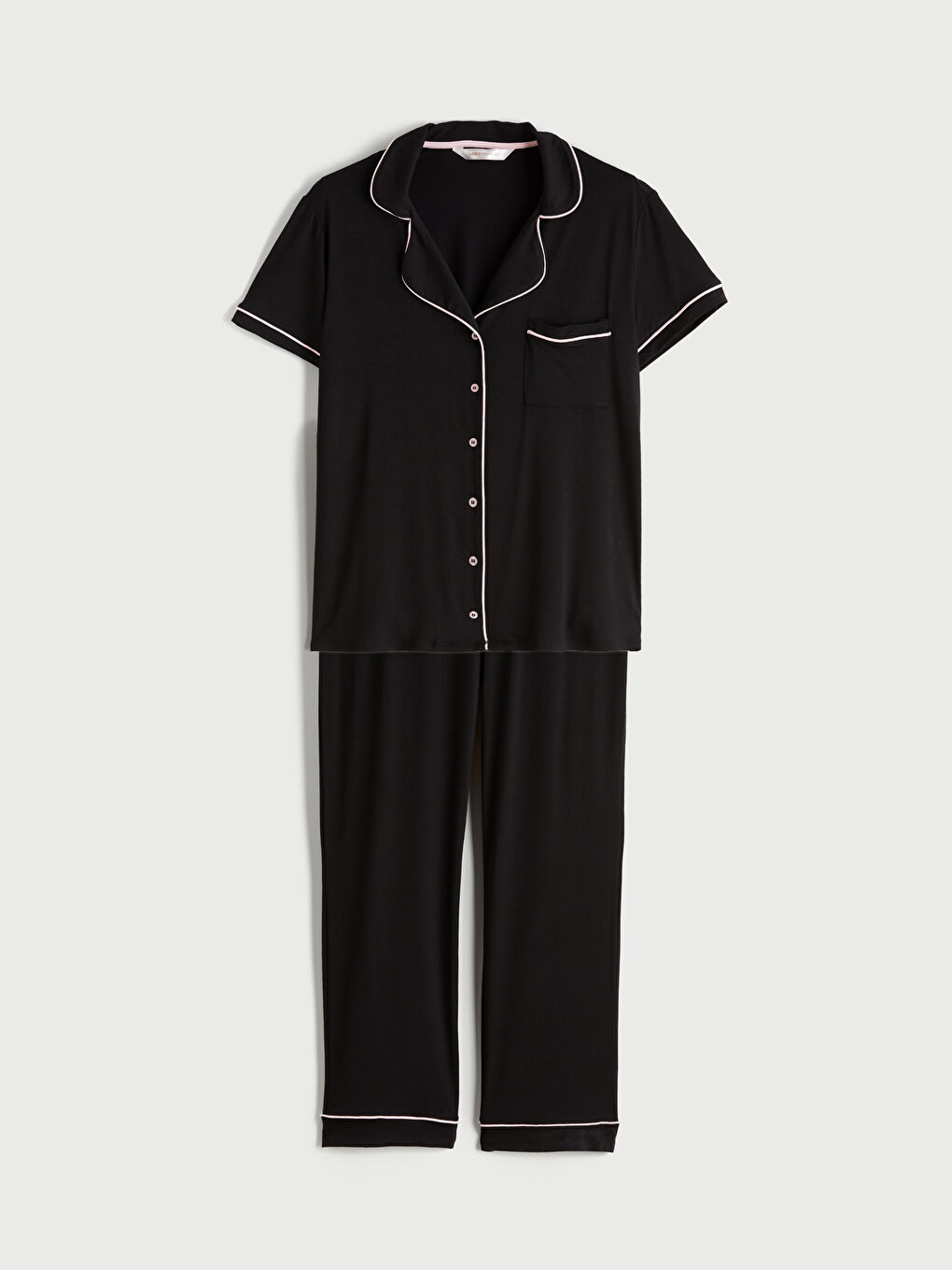 Siyah Gömlek Yaka Kadın Pijama Takımı-4