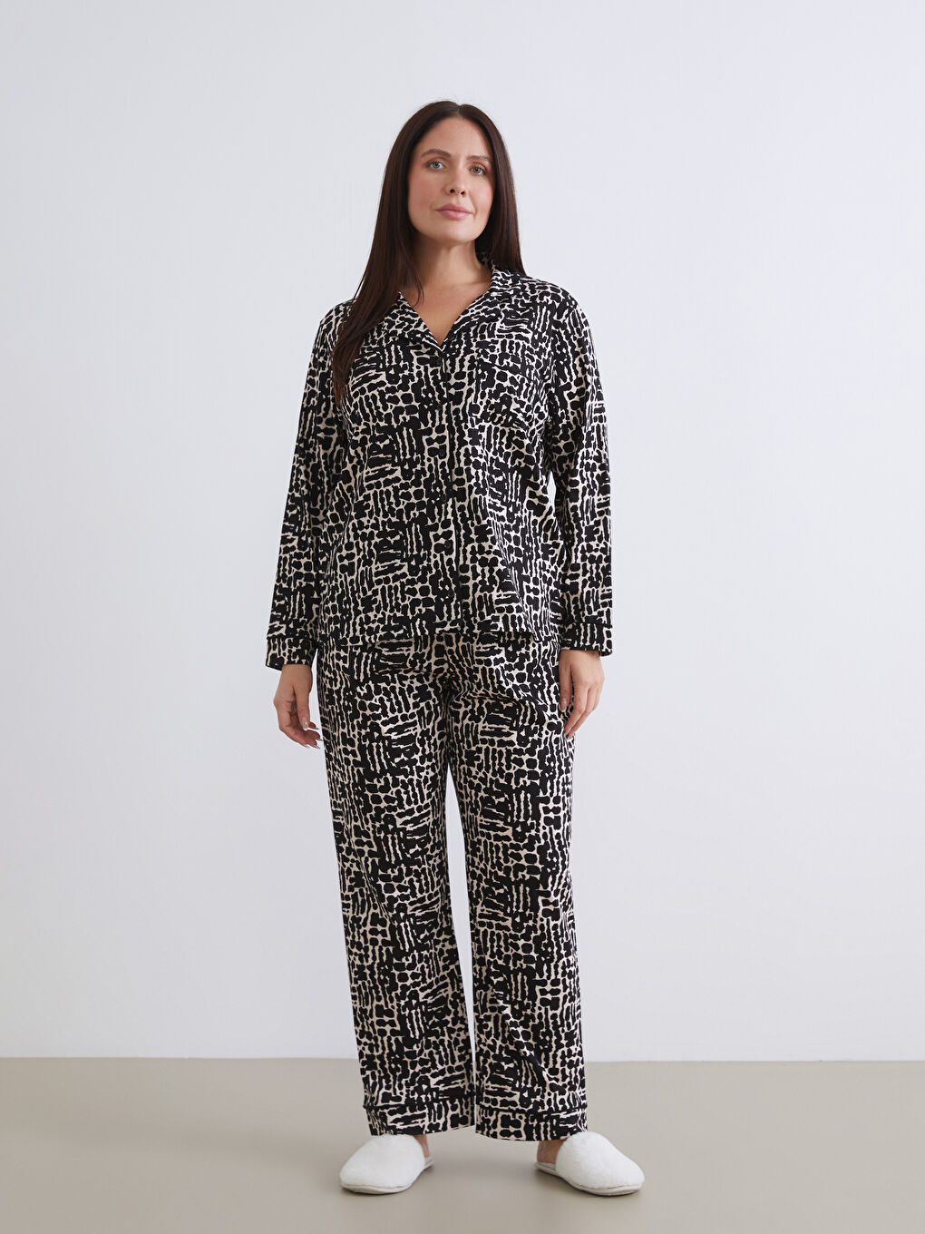 Pembe Büyük Beden Desenli Kadın Pijama Takımı