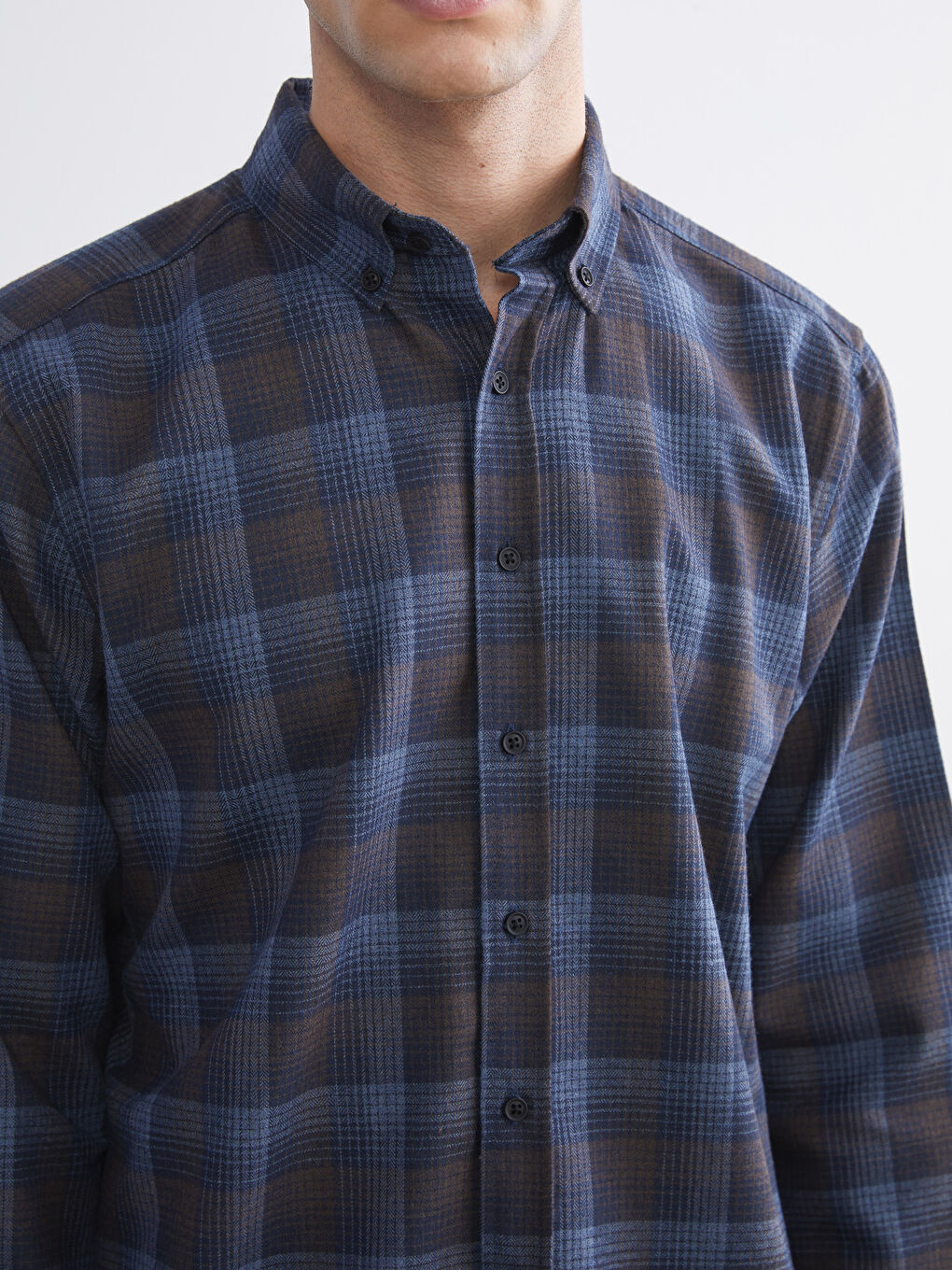 Kahverengi Regular Fit Uzun Kollu Ekose Erkek Gömlek-2