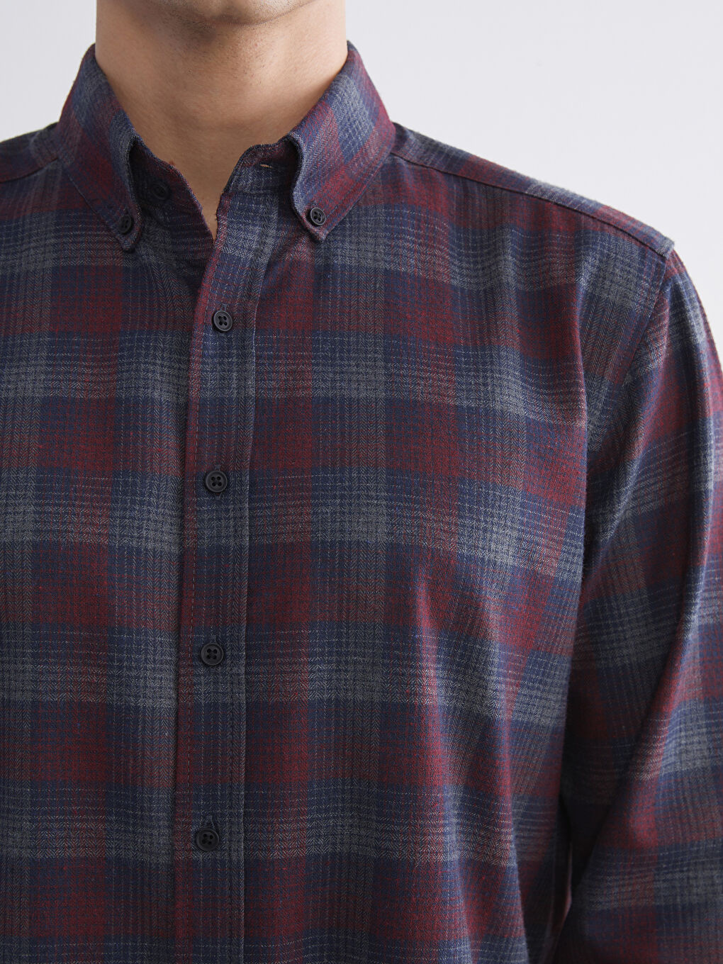 Bordo Regular Fit Uzun Kollu Ekose Erkek Gömlek-2