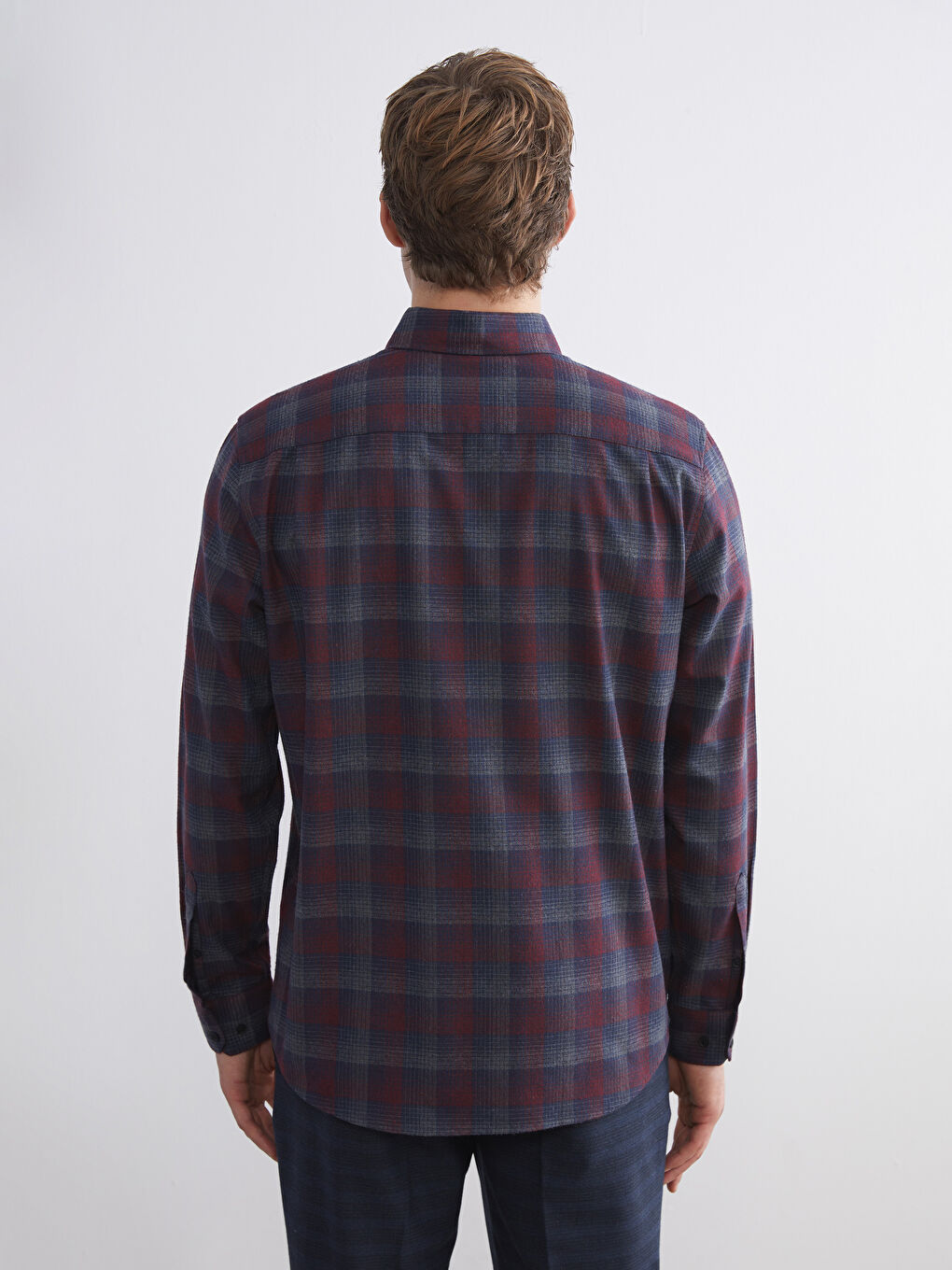Bordo Regular Fit Uzun Kollu Ekose Erkek Gömlek-3