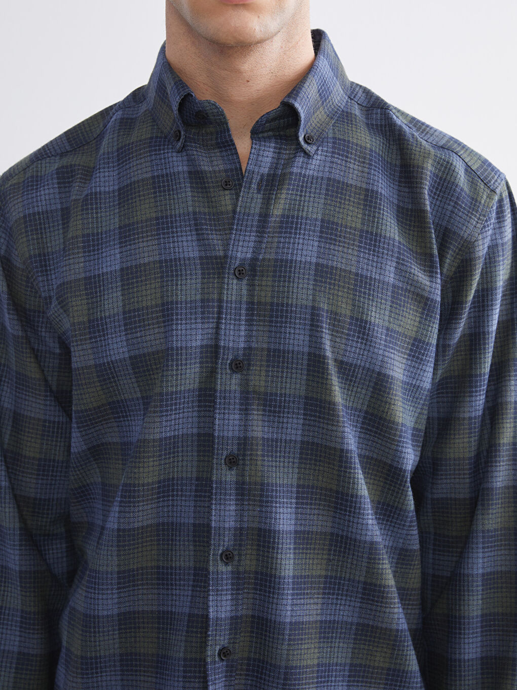 Lacivert Regular Fit Uzun Kollu Ekose Erkek Gömlek-2