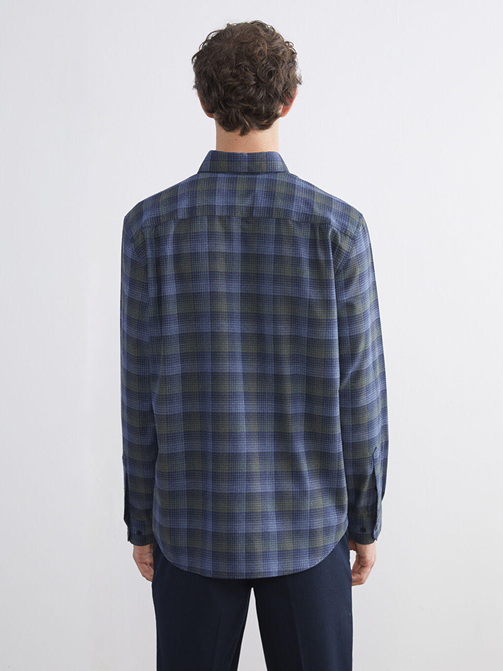 Lacivert Regular Fit Uzun Kollu Ekose Erkek Gömlek-3