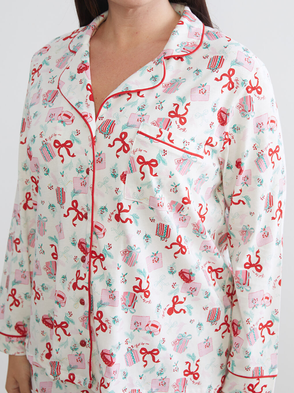 Пижамный комплект с отложным воротником на рождественскую тематику для женщин-2