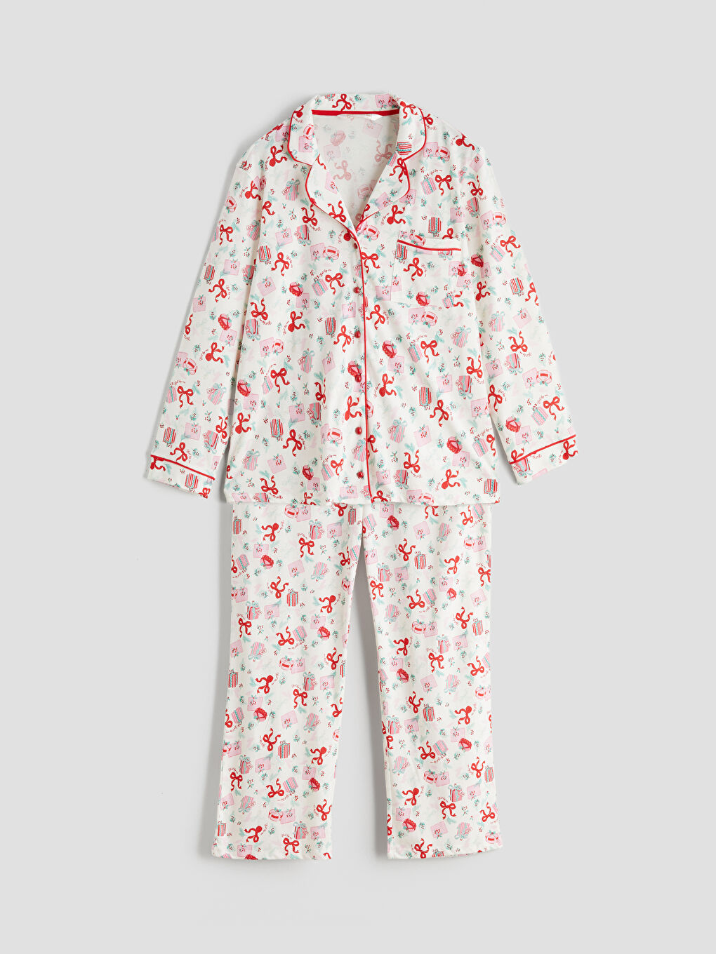 Пижамный комплект с отложным воротником на рождественскую тематику для женщин-4