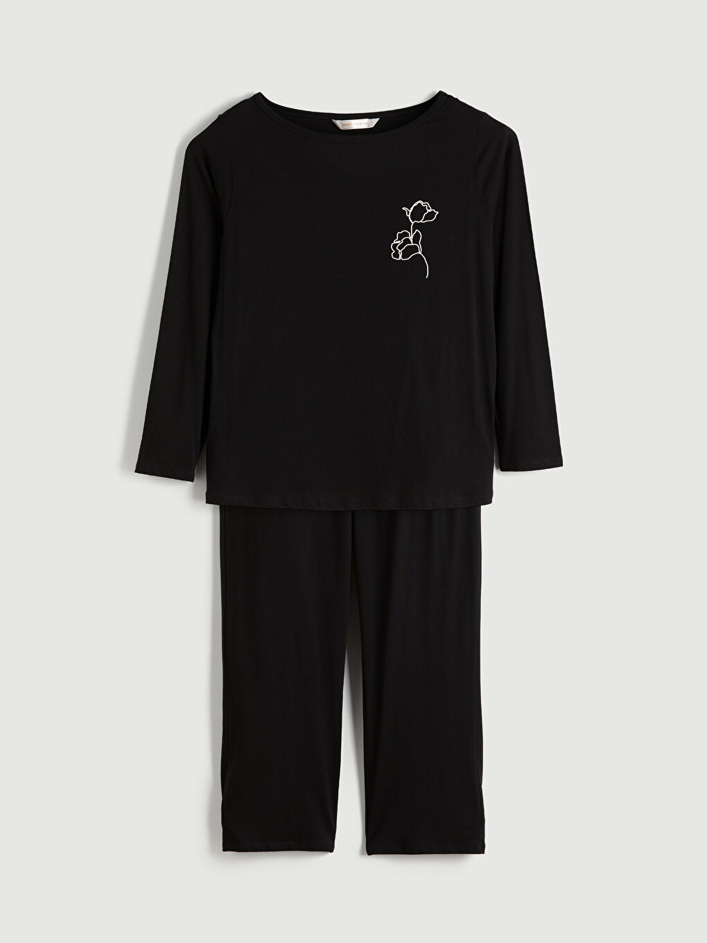 Siyah Büyük Beden Baskılı Kadın Pijama Takımı-4