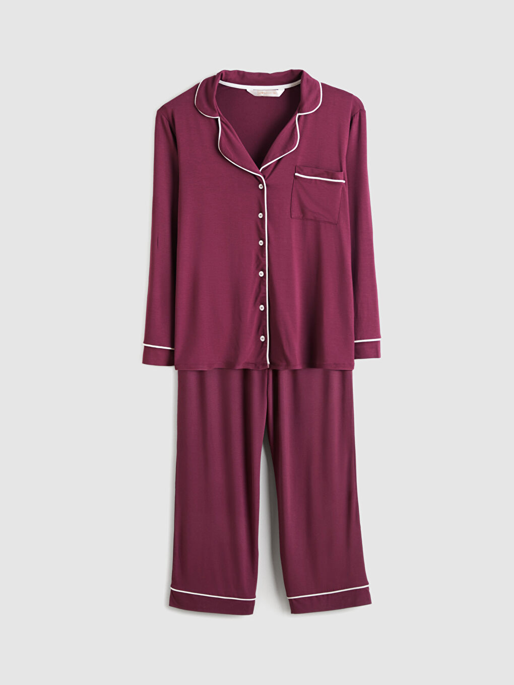 Mürdüm Büyük Beden Gömlek Yaka Kadın Pijama Takımı-4