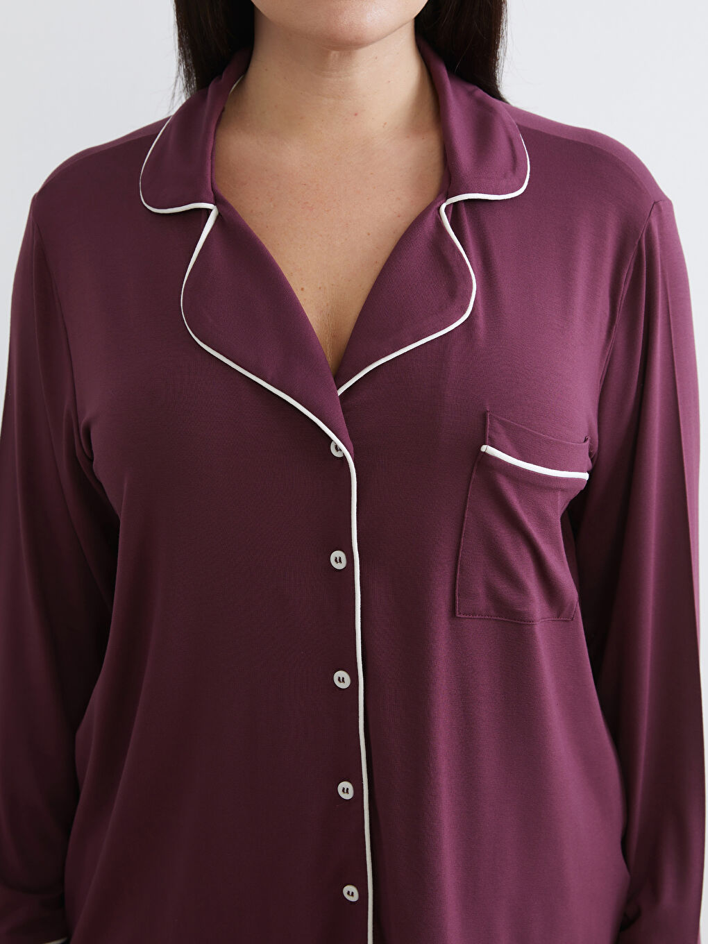 Mürdüm Büyük Beden Gömlek Yaka Kadın Pijama Takımı-2