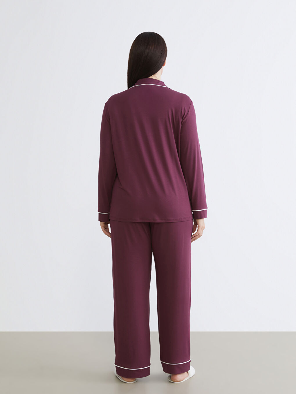 Mürdüm Büyük Beden Gömlek Yaka Kadın Pijama Takımı-3