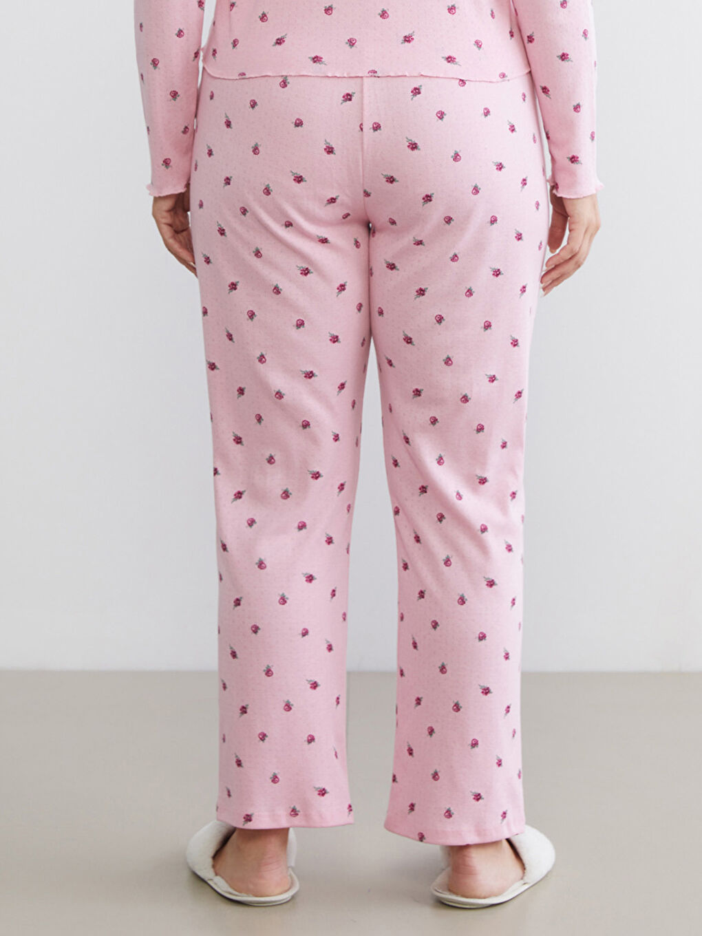 Pembe Büyük Beden Çiçekli Kadın Pijama Altı-1