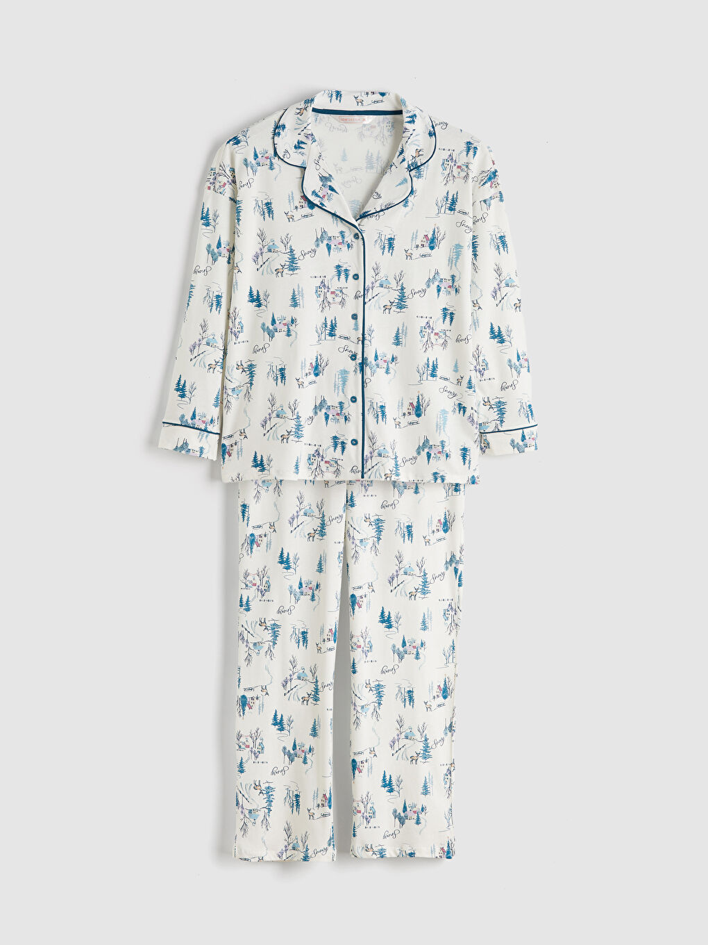 Ekru Büyük Beden Gömlek Yaka Kadın Pijama Takımı-2