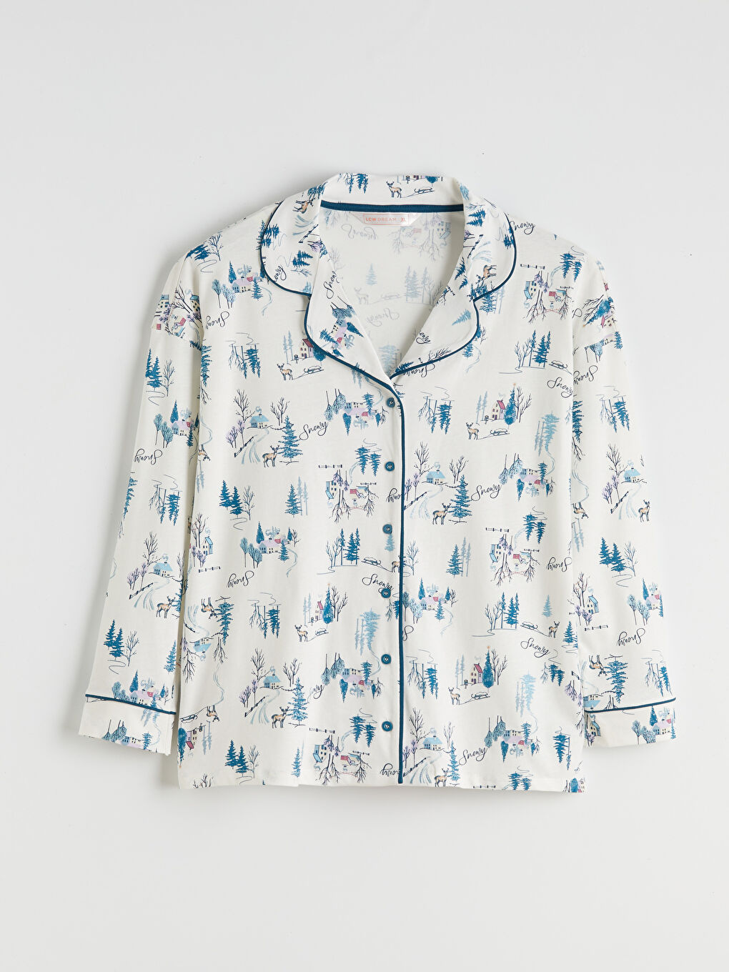 Ekru Büyük Beden Gömlek Yaka Kadın Pijama Takımı-3