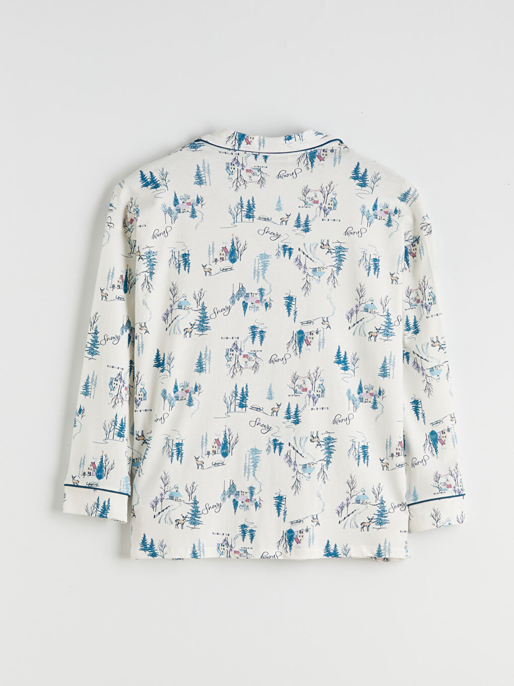 Ekru Büyük Beden Gömlek Yaka Kadın Pijama Takımı-4