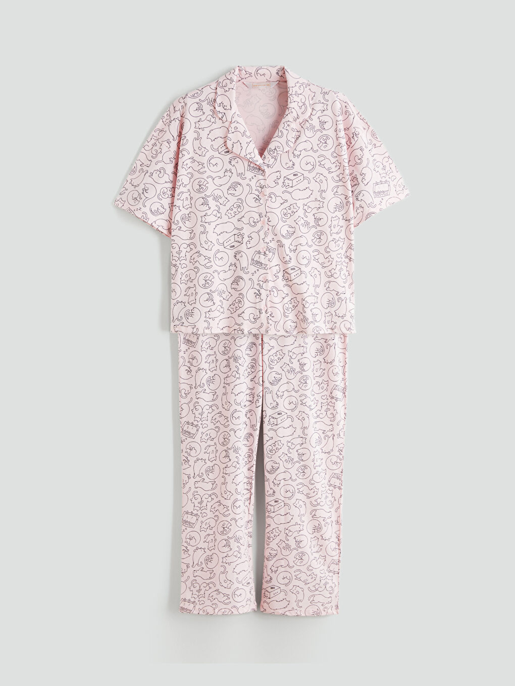 Pembe Büyük Beden Gömlek Yaka Kadın Pijama Takımı-4