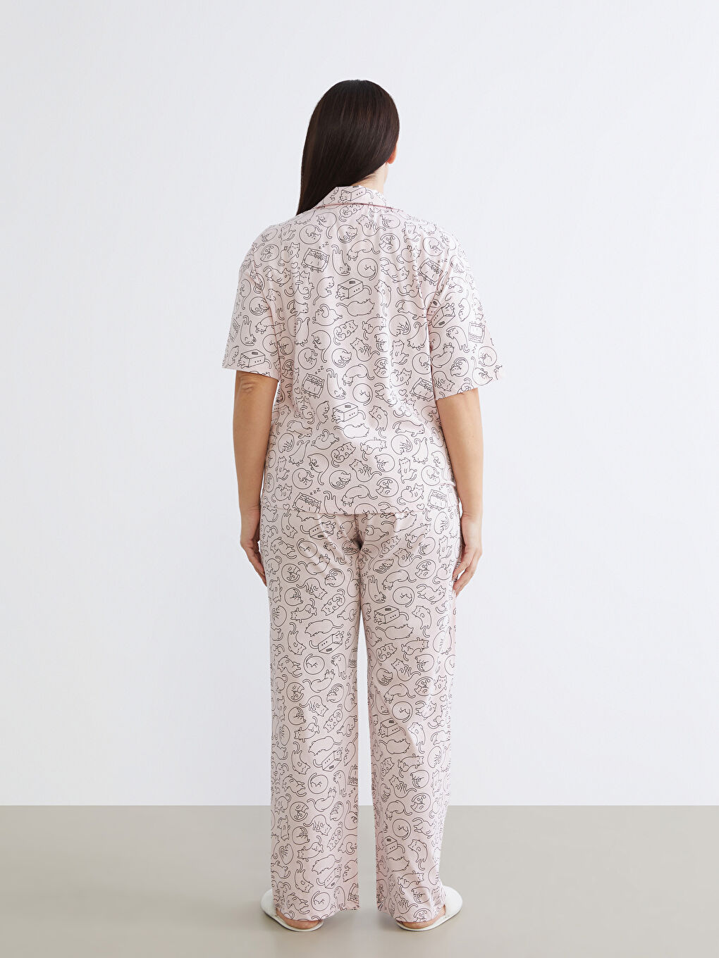 Pembe Büyük Beden Gömlek Yaka Kadın Pijama Takımı-3