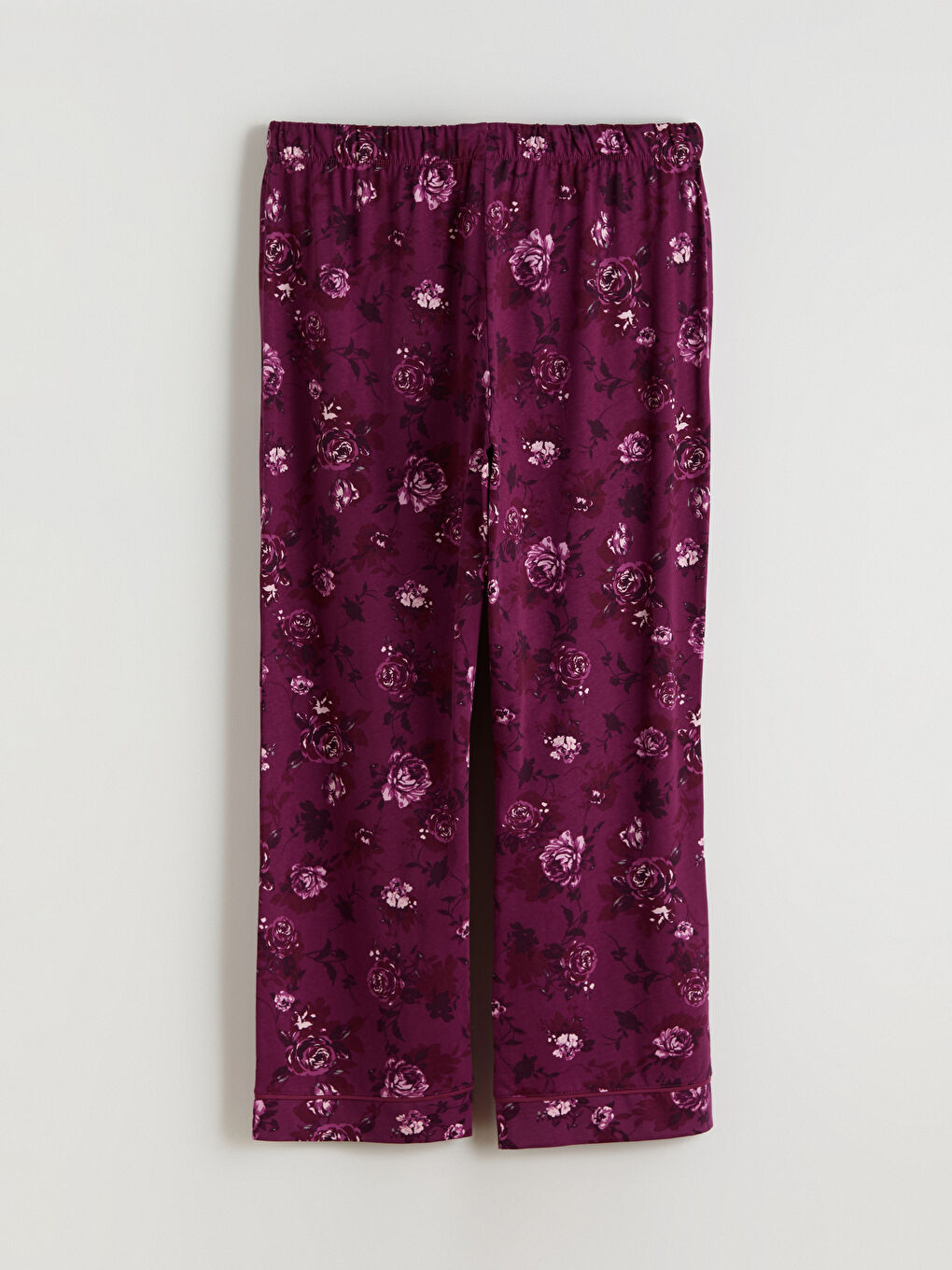 Kırmızı Beli Lastikli Çiçekli Kadın Pijama Alt-1