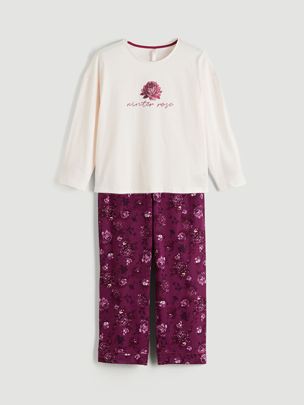 Kırmızı Bisiklet Yaka Çiçekli Kadın Pijama Takımı-7