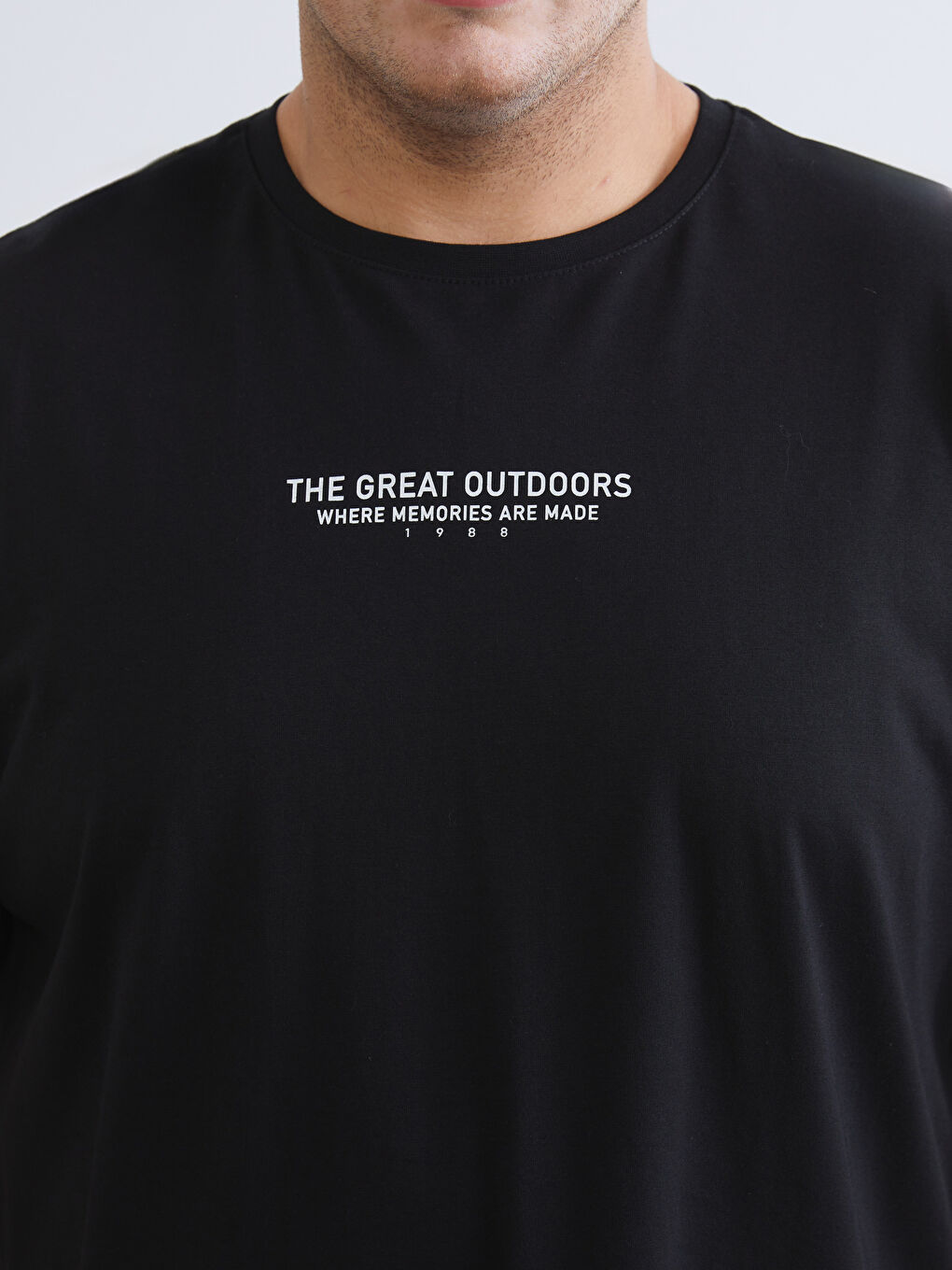 Siyah Büyük Beden Yazı Baskılı Penye Erkek Tişört-6