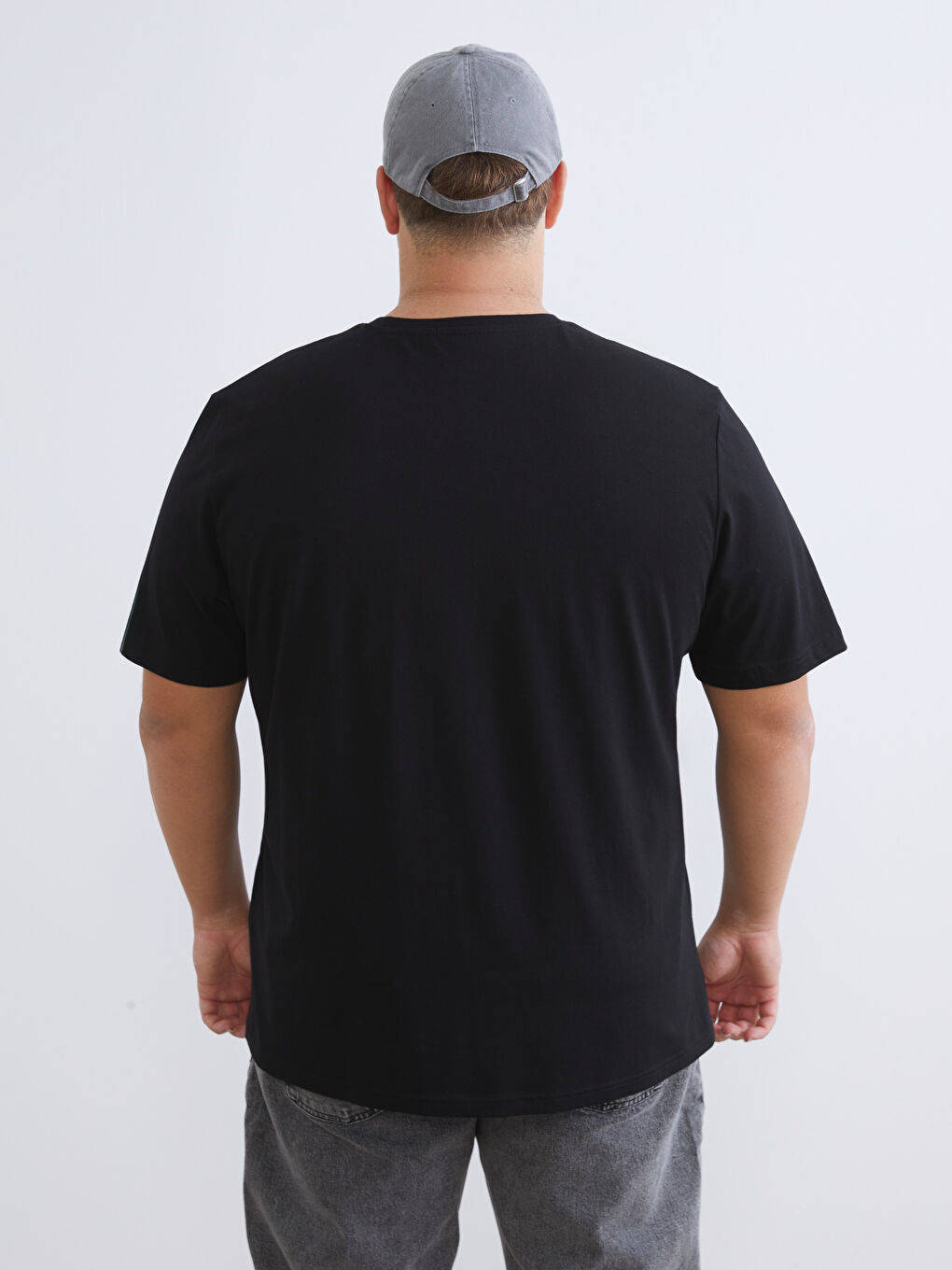 Siyah Büyük Beden Yazı Baskılı Penye Erkek Tişört-7