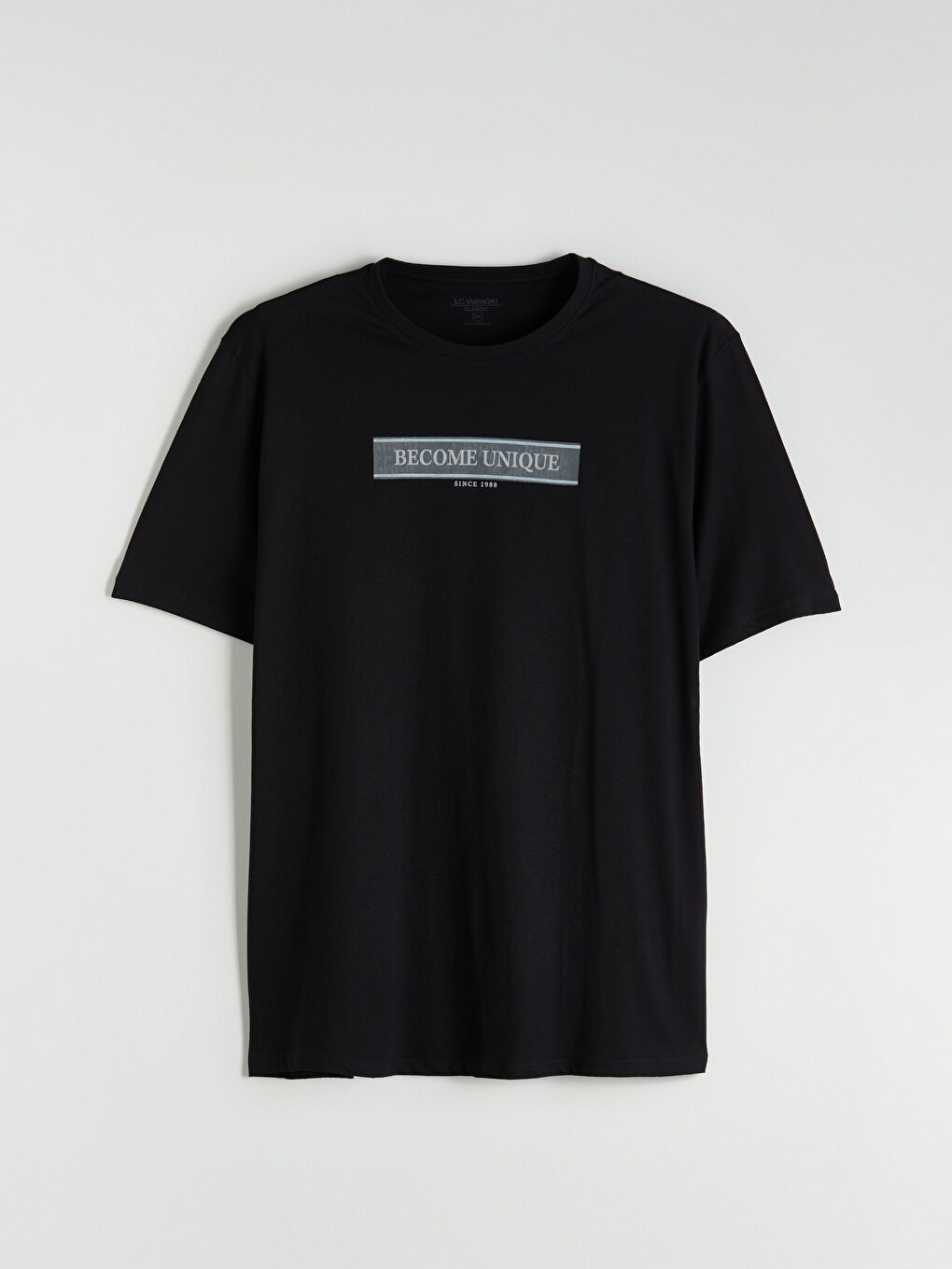 Siyah Büyük Beden Bisiklet Yaka Baskılı Erkek Tişört-4