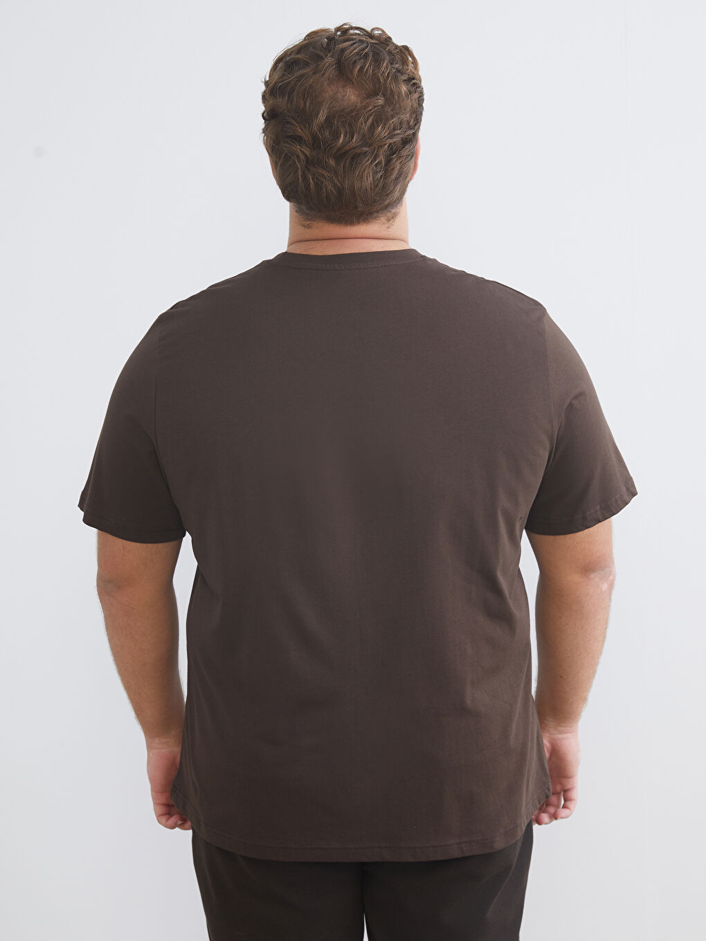 Kahverengi Büyük Beden Bisiklet Yaka Baskılı Erkek Tişört-3