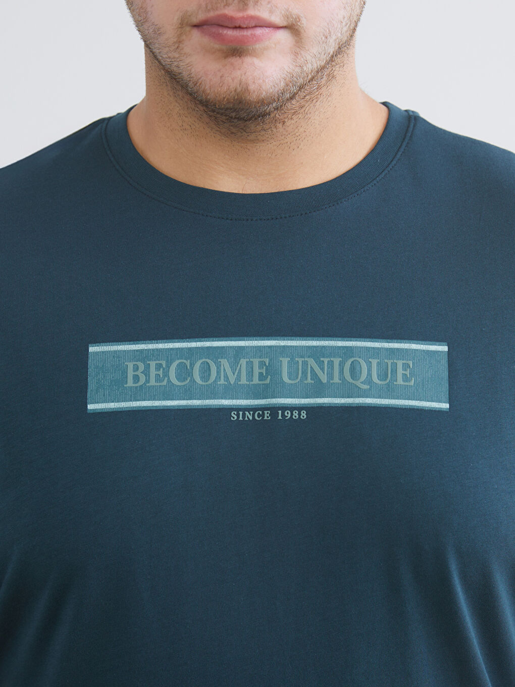 Petrol Büyük Beden Bisiklet Yaka Baskılı Erkek Tişört-2