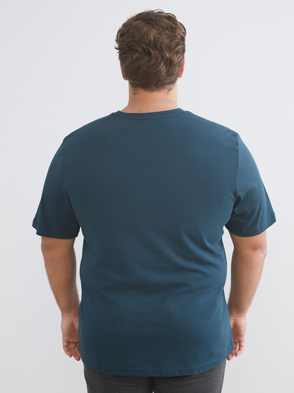 Petrol Büyük Beden Bisiklet Yaka Baskılı Erkek Tişört-3