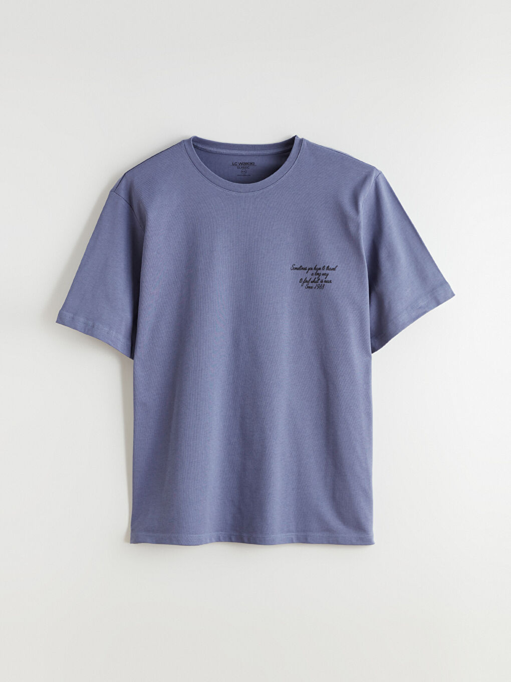 İndigo Büyük Beden Baskılı Penye Erkek Tişört-2