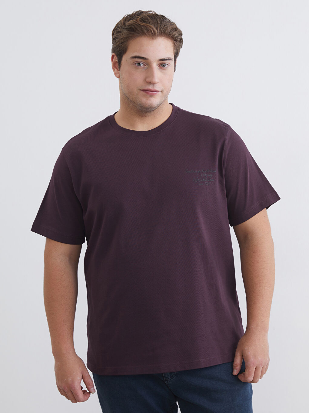 Mürdüm Büyük Beden Baskılı Penye Erkek Tişört