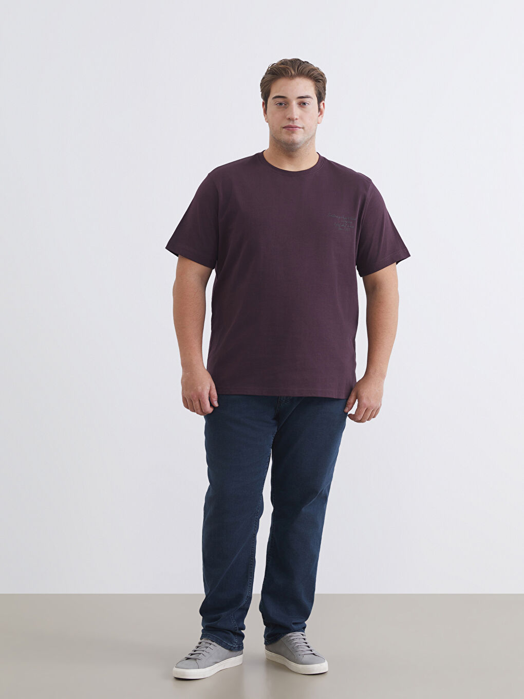 Mürdüm Büyük Beden Baskılı Penye Erkek Tişört-1