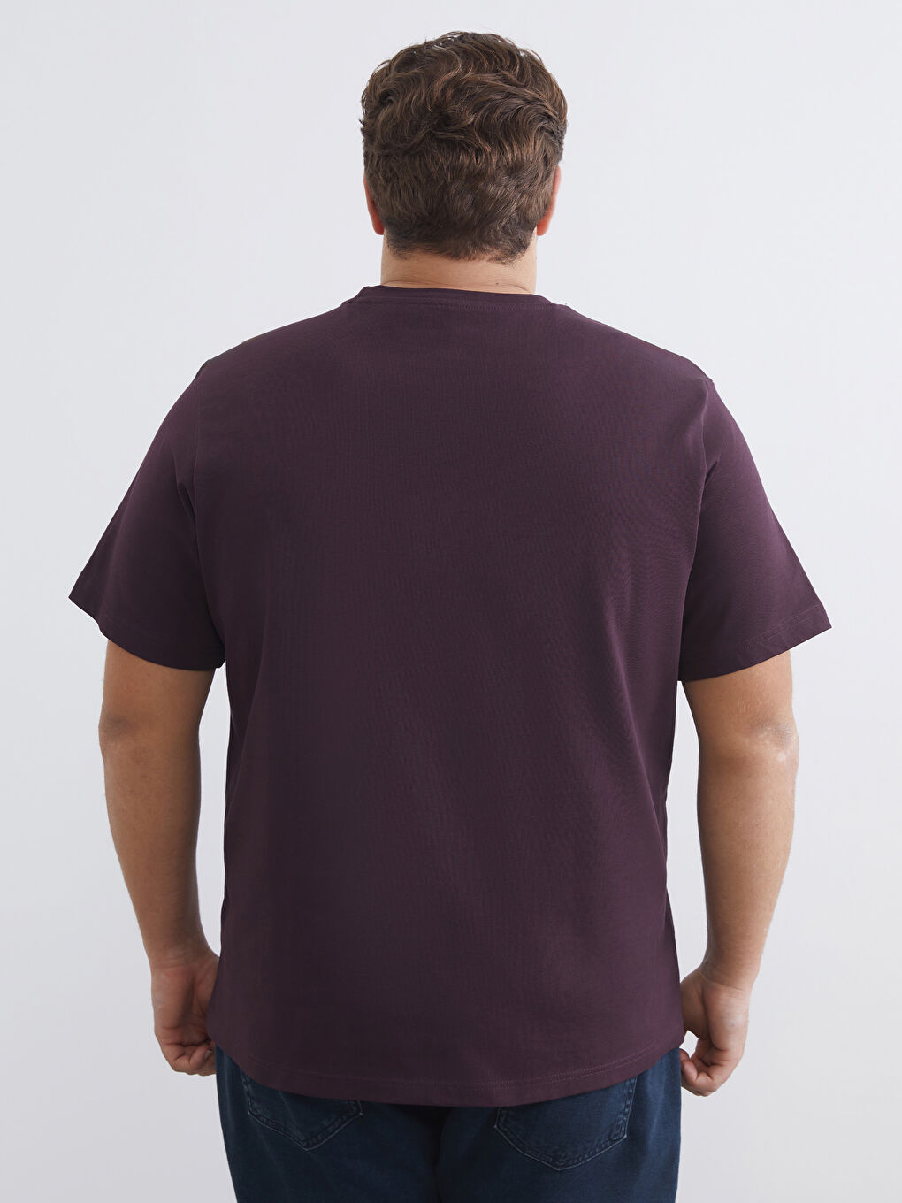 Mürdüm Büyük Beden Baskılı Penye Erkek Tişört-3