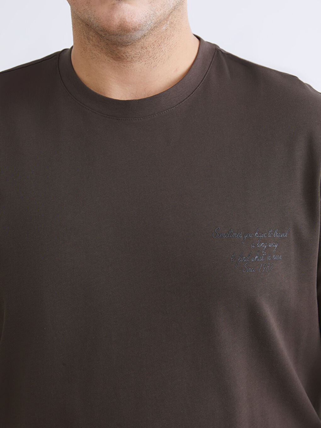 Kahverengi Büyük Beden Baskılı Penye Erkek Tişört-6