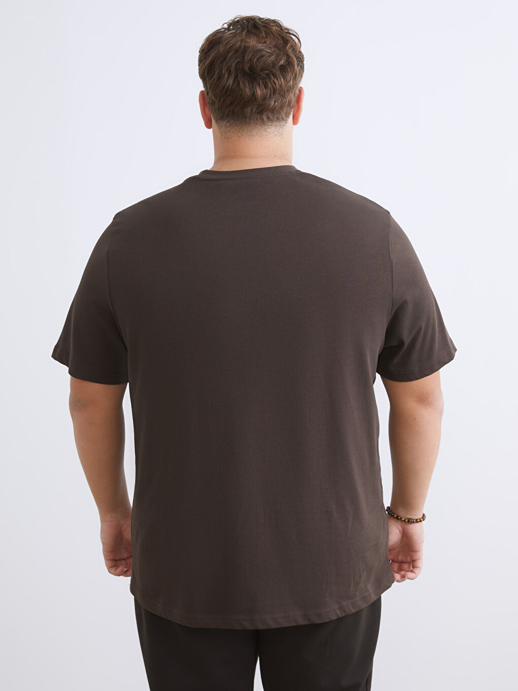 Kahverengi Büyük Beden Baskılı Penye Erkek Tişört-7