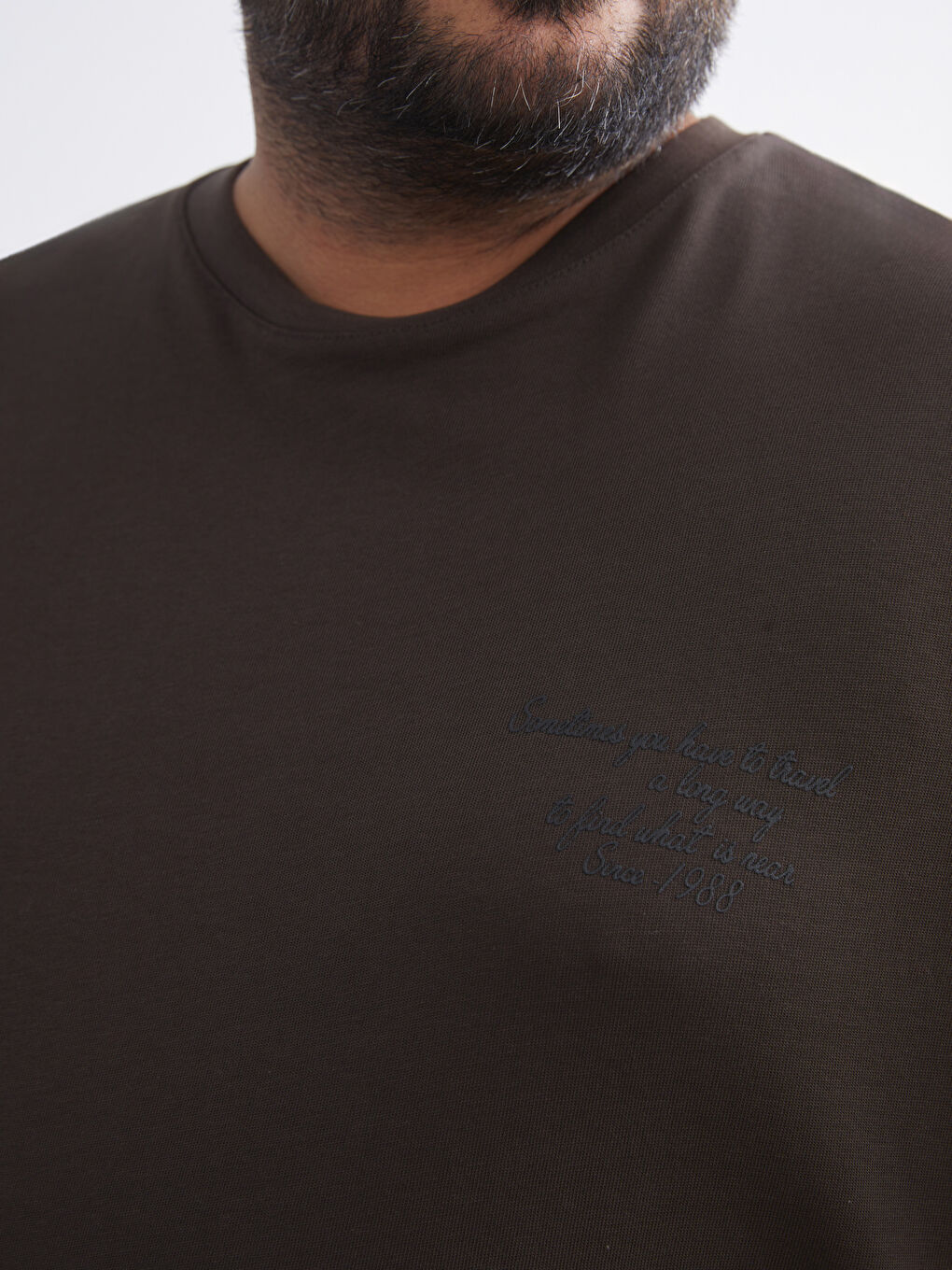 Kahverengi Büyük Beden Baskılı Penye Erkek Tişört-3