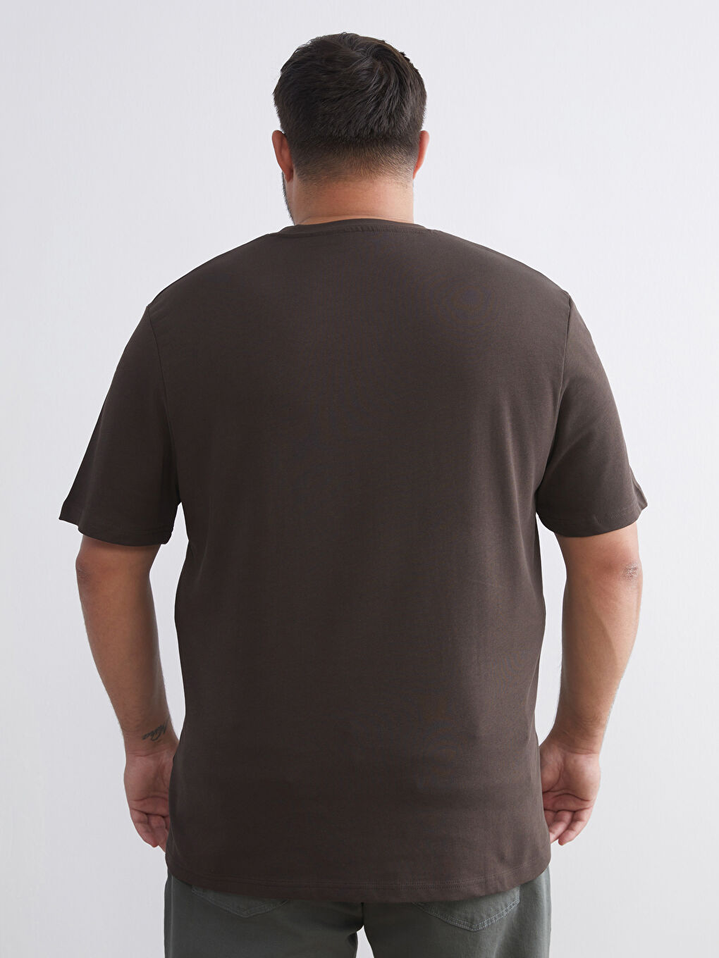 Kahverengi Büyük Beden Baskılı Penye Erkek Tişört-4