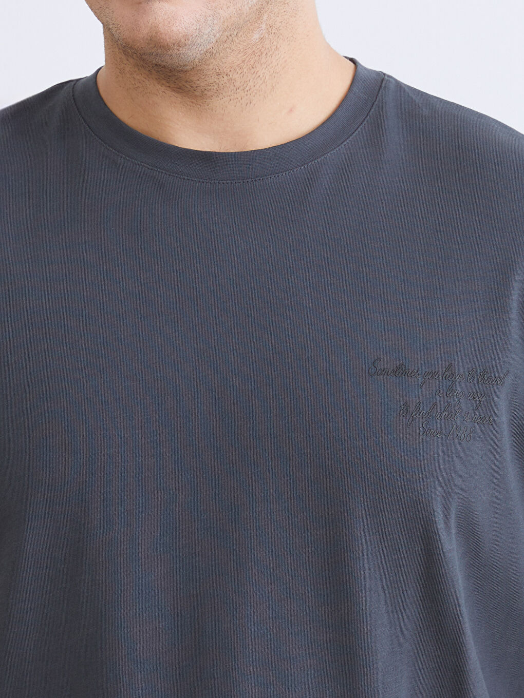 Antrasit Büyük Beden Baskılı Penye Erkek Tişört-6