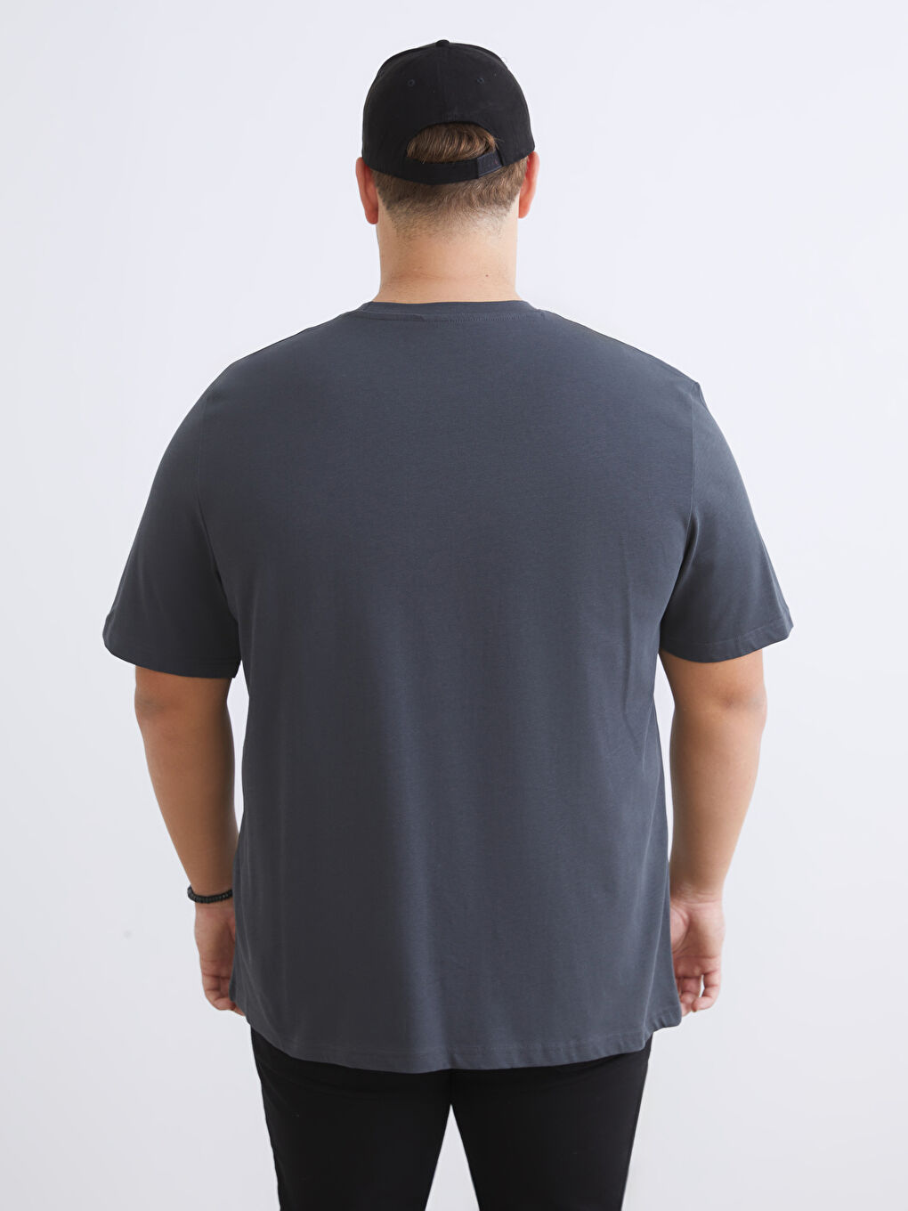 Antrasit Büyük Beden Baskılı Penye Erkek Tişört-7