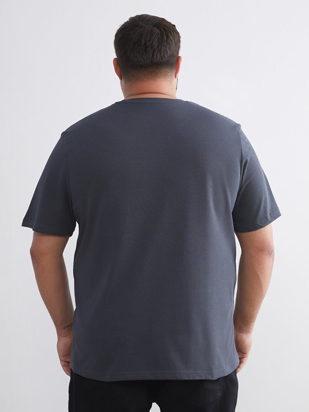 Antrasit Büyük Beden Baskılı Penye Erkek Tişört-4