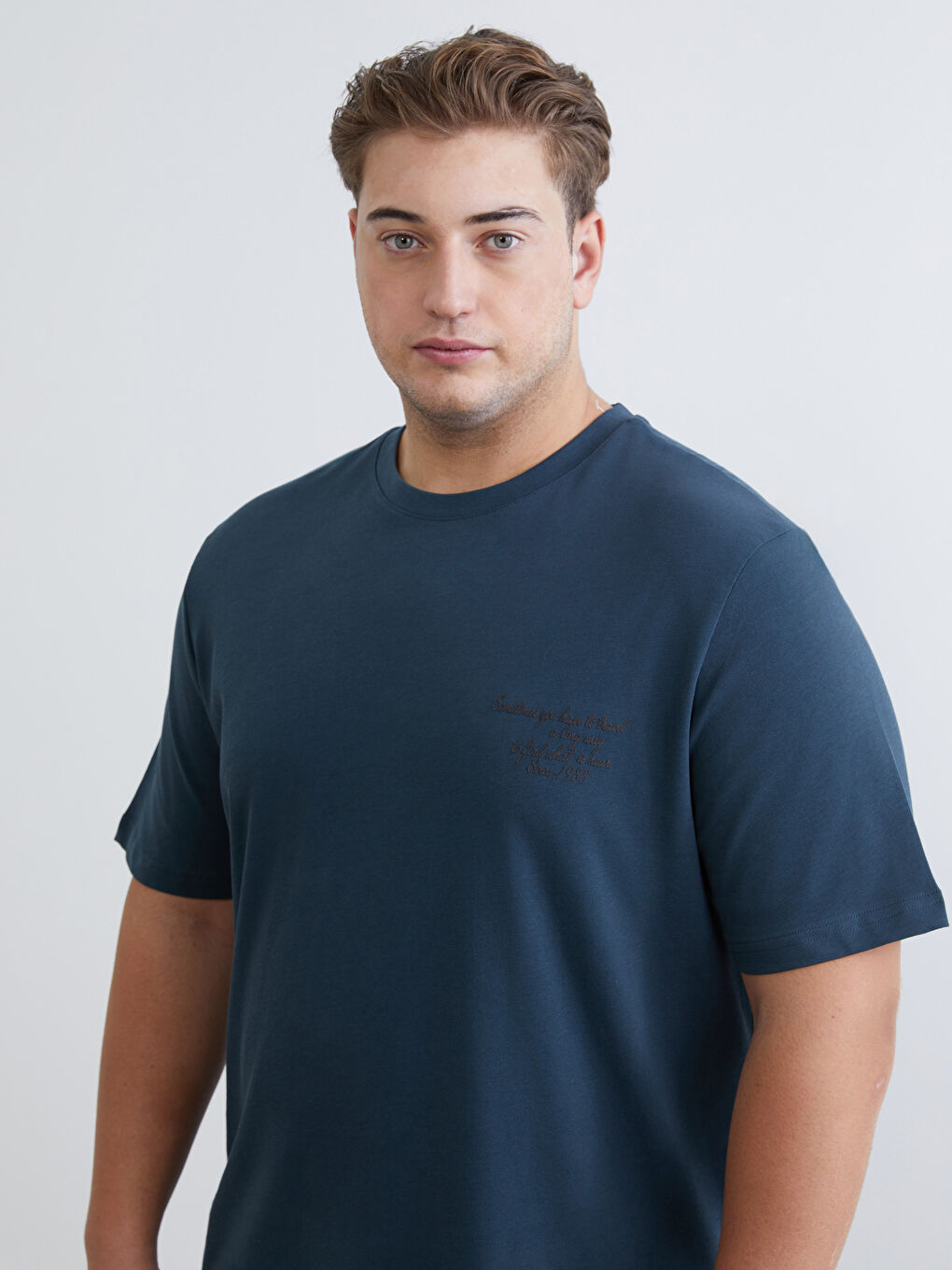 Petrol Büyük Beden Baskılı Penye Erkek Tişört