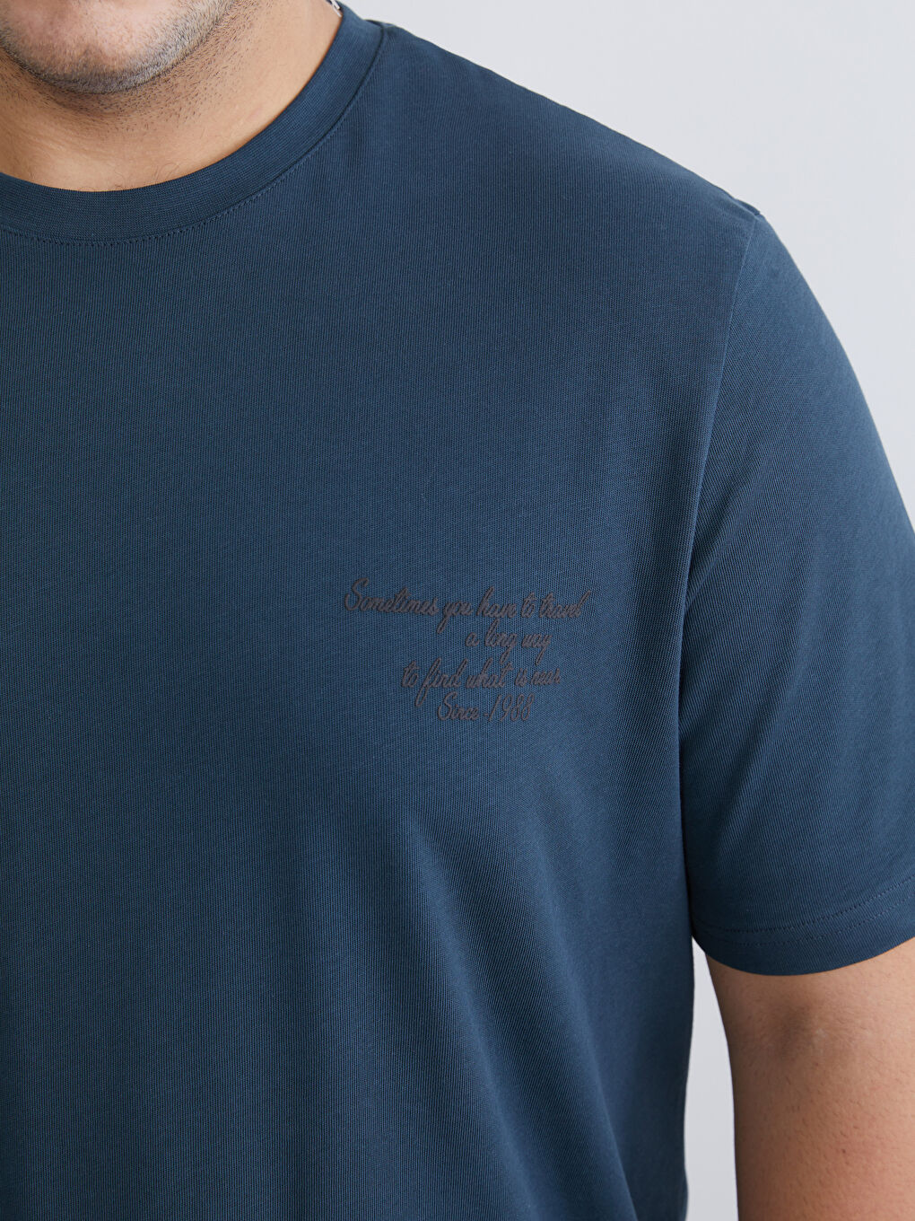 Petrol Büyük Beden Baskılı Penye Erkek Tişört-2